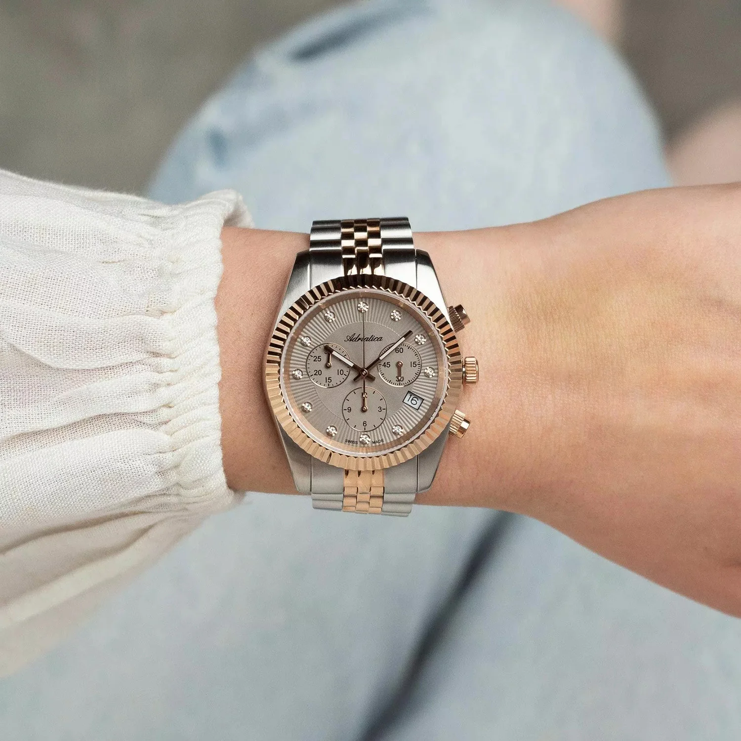 Women Quartz Grey Dial Chronograph Stainless Steel Watch A3809.R1R7CH - Image 2