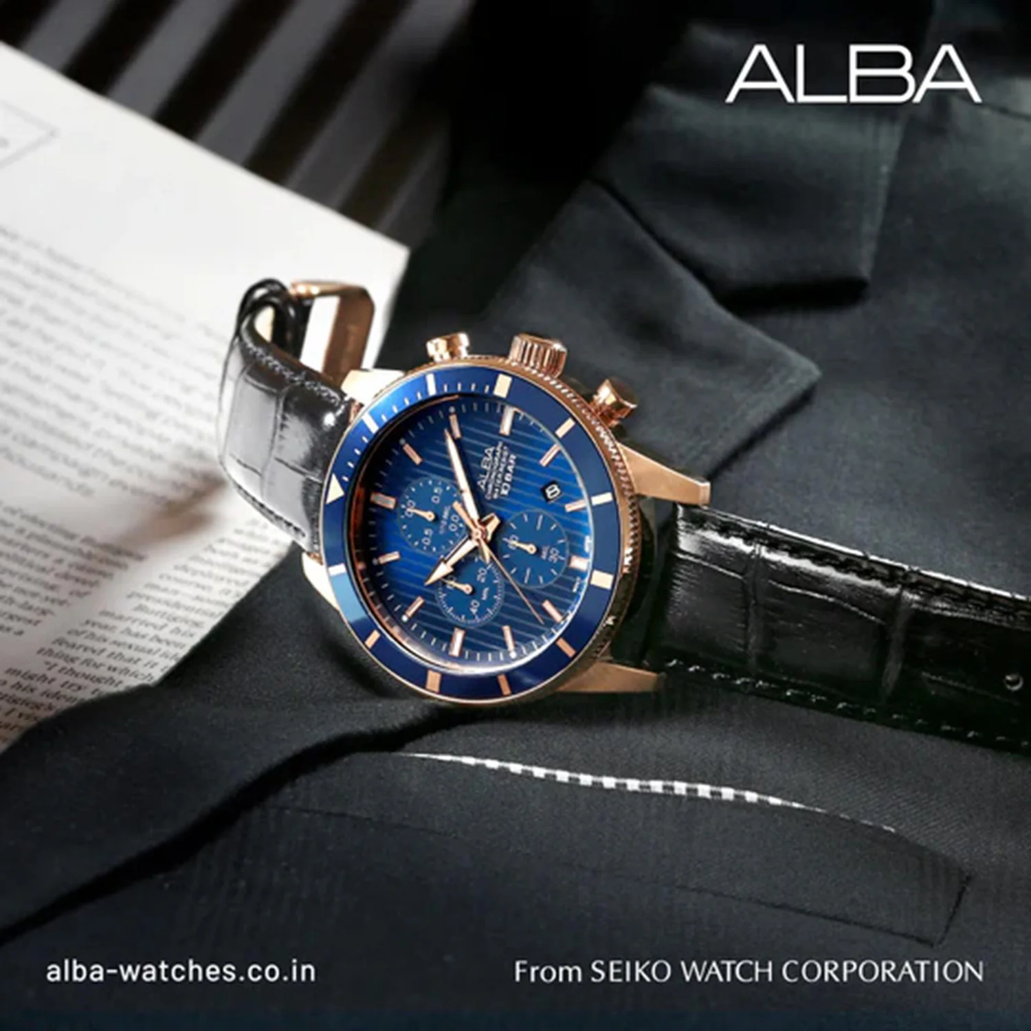 Men Quartz Blue Dial Chronograph Stainless Steel Watch AM3960X1 - Image 4
