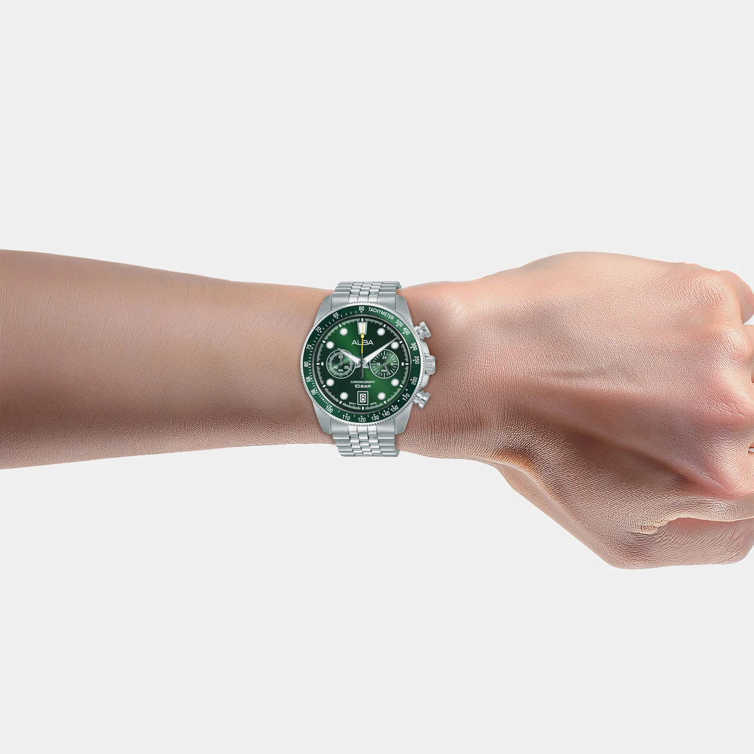 Men Quartz Green Dial Chronograph Steel Watch A4B029X1 - Image 4
