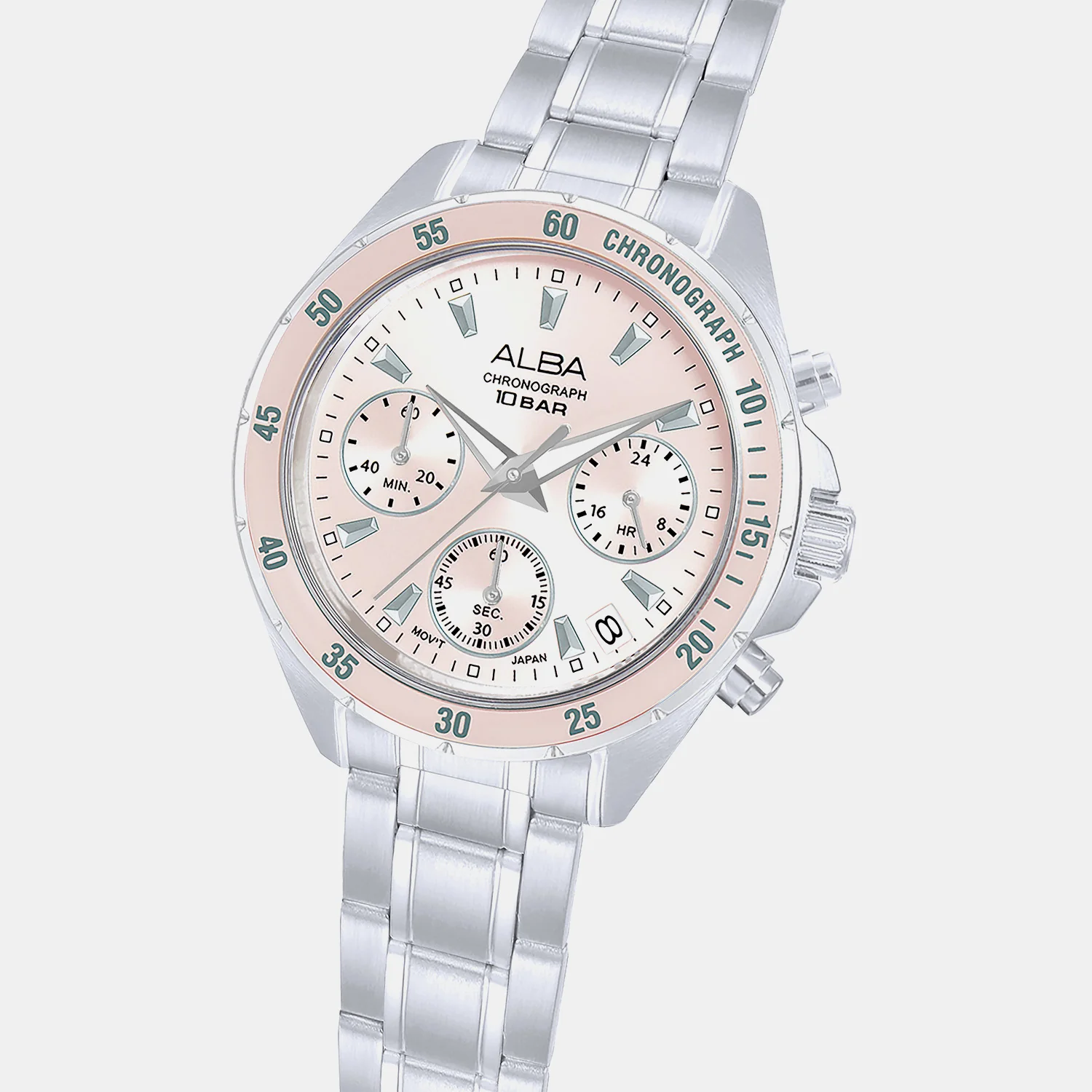 Women Quartz Pink Dial Chronograph Steel Watch AT3K95X1 - Image 2