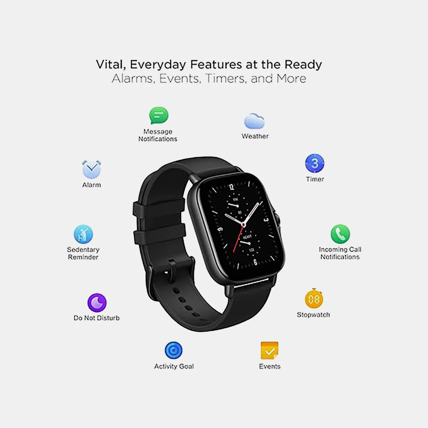 Unisex Processor Black Dial Amoled Silicone Watch GTS 2E OBSIDIAN BLACK - Image 5