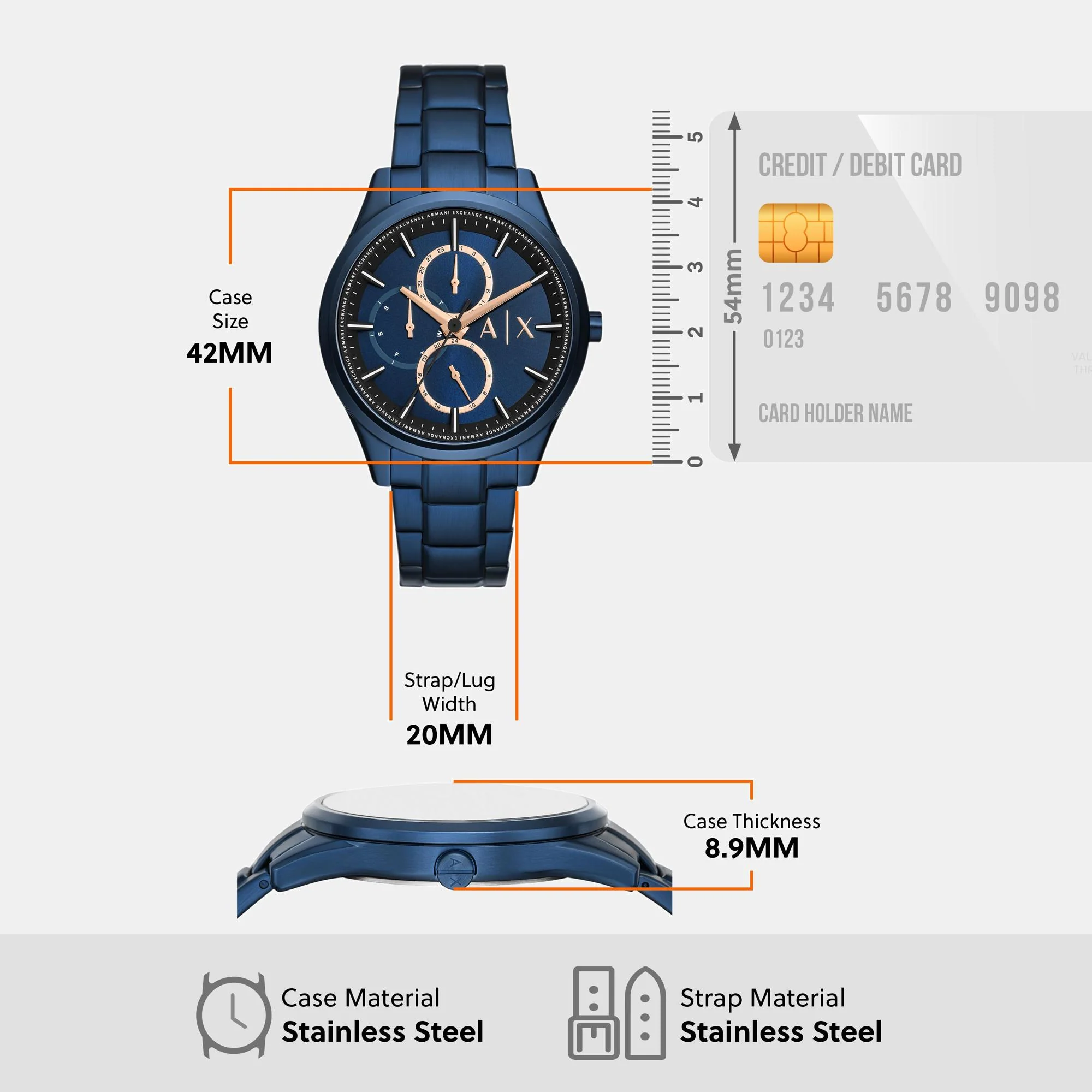 Dante Men Quartz Blue Dial Multi-Function Stainless Steel Watch AX1881 - Image 9