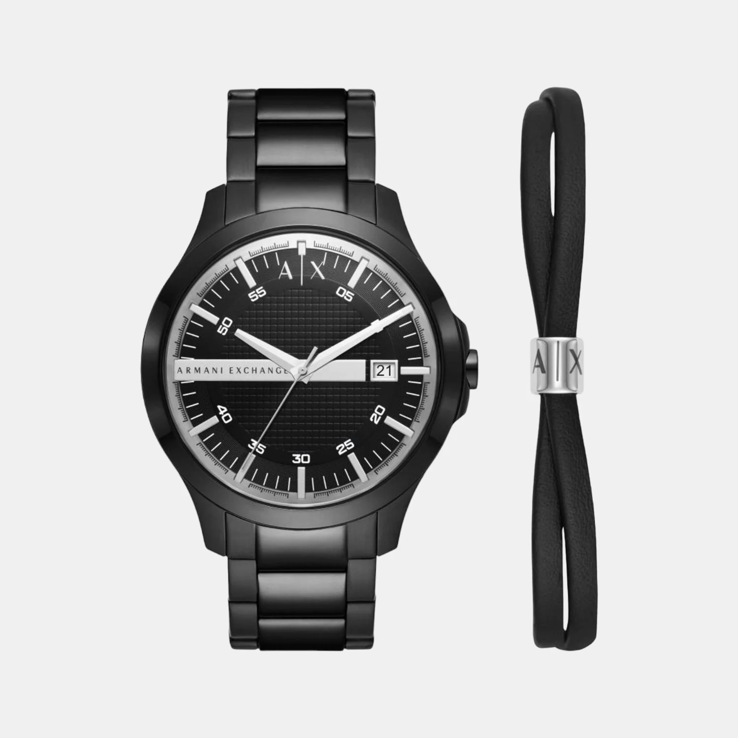 Hampton Men Quartz Black Dial Analog Stainless Steel Watch AX7134SET - Image 2