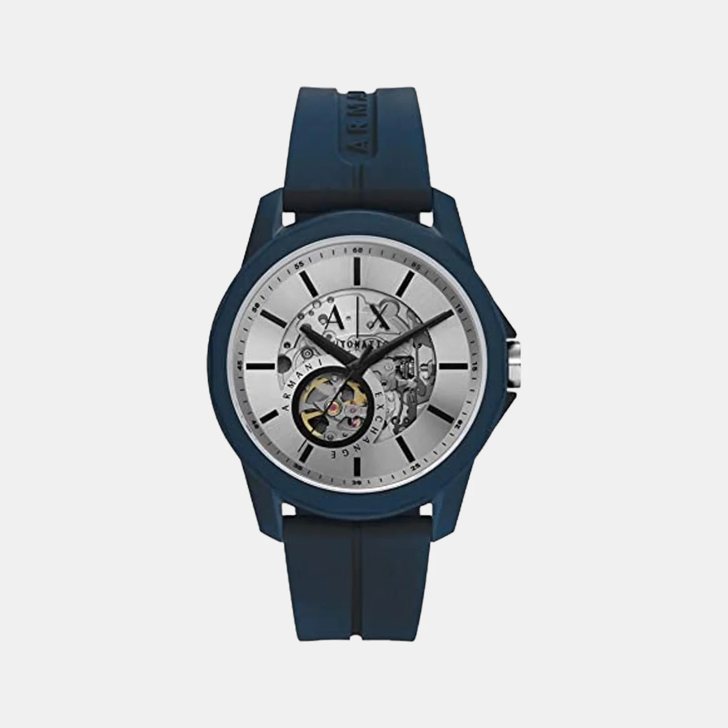 Men Automatic Silver Dial Analog Silicone Watch AX1727