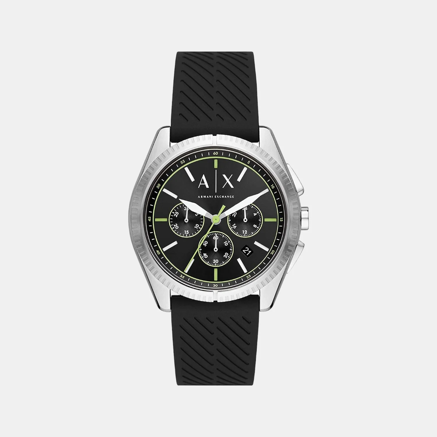 Men Quartz Black Dial Chronograph Silicone Watch AX2853