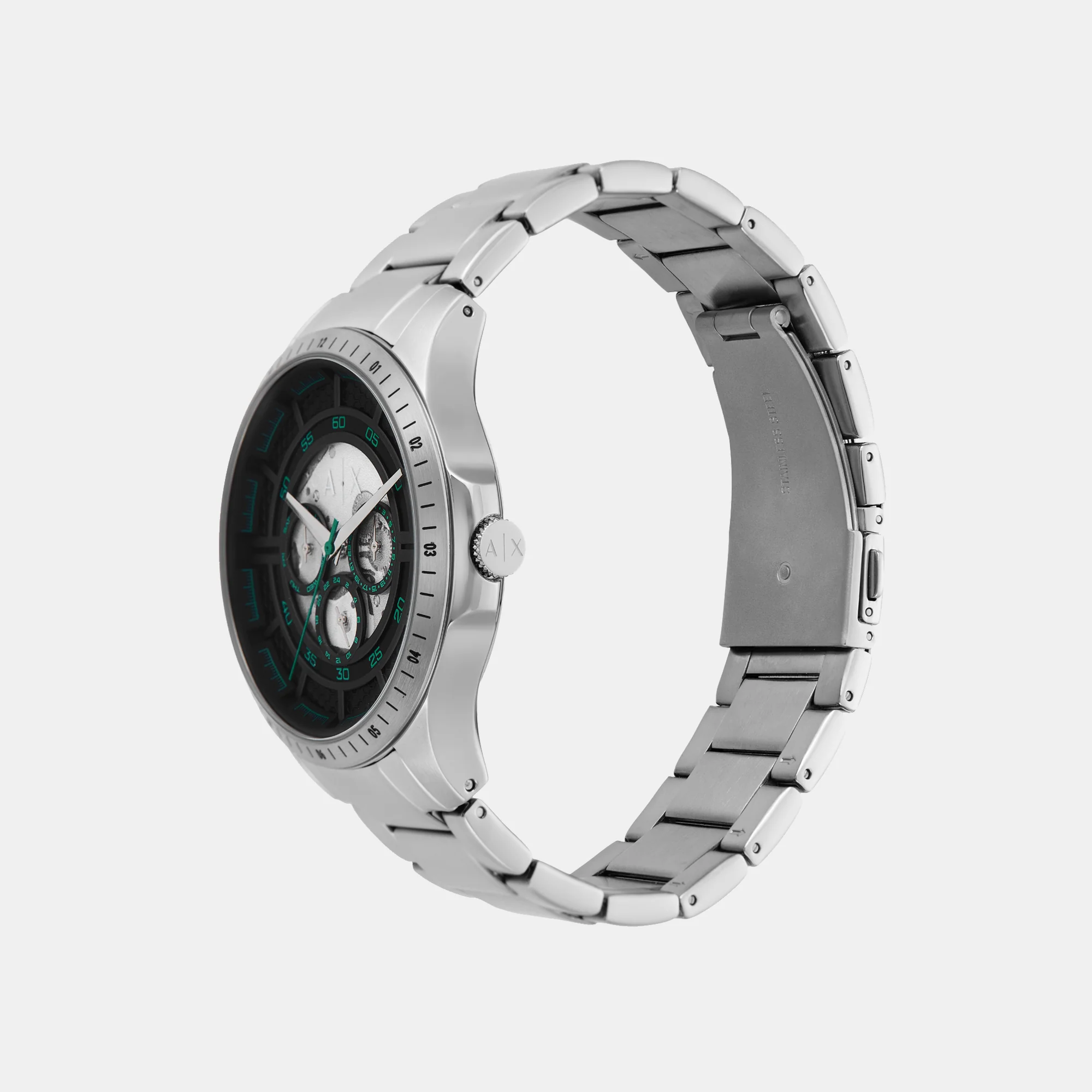 Men Quartz Black Dial Multi-Function Stainless Steel Watch AX2459 - Image 3