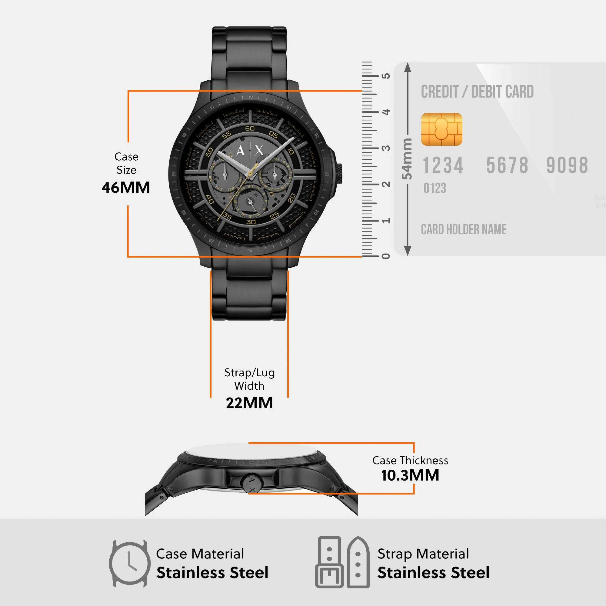 Men Quartz Black Dial Multi-Function Stainless Steel Watch AX2460 - Image 8
