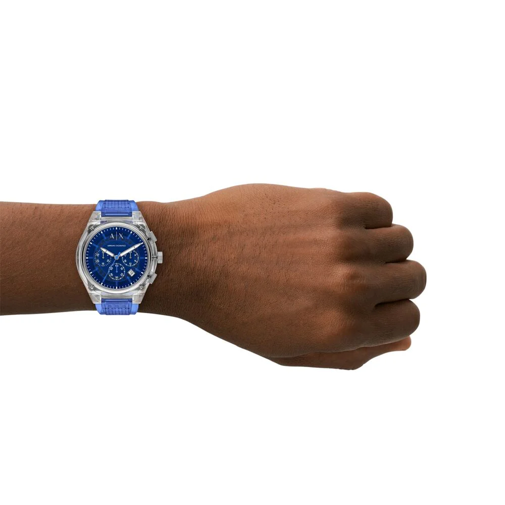 Men Quartz Blue Dial Chronograph Polyurethane Watch AX4166 - Image 3