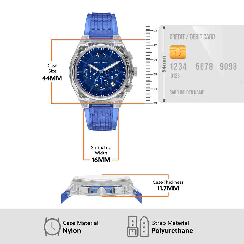 Men Quartz Blue Dial Chronograph Polyurethane Watch AX4166 - Image 6