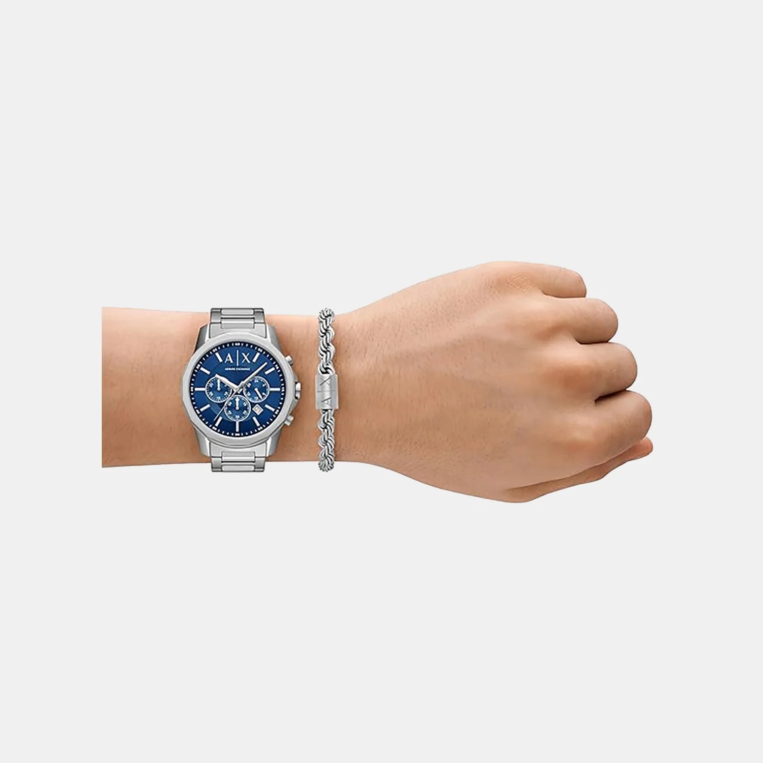Men Quartz Blue Dial Chronograph Stainless Steel Watch AX7176SET - Image 5