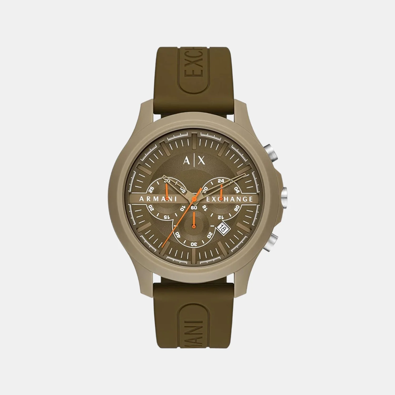 Men Quartz Brown Dial Chronograph Silicone Watch AX2448