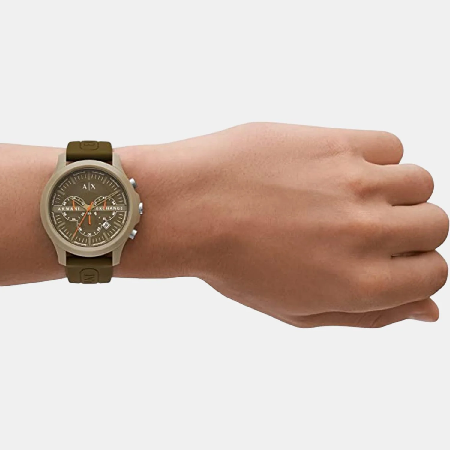 Men Quartz Brown Dial Chronograph Silicone Watch AX2448 - Image 4