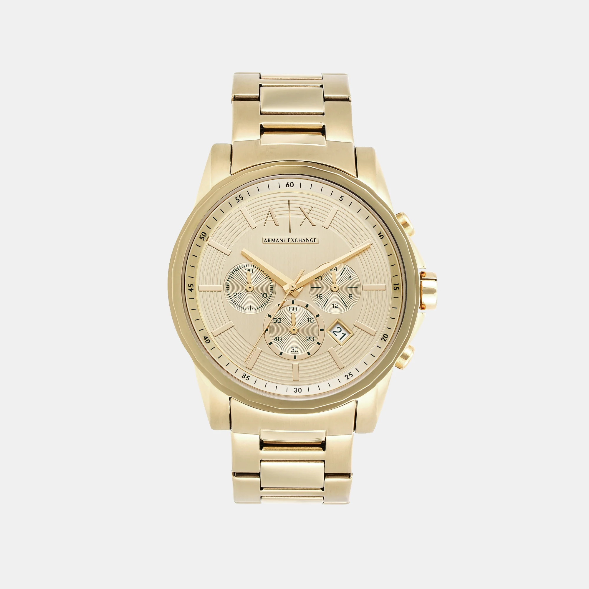 Men Quartz Gold Dial Chronograph Stainless Steel Watch AX2099
