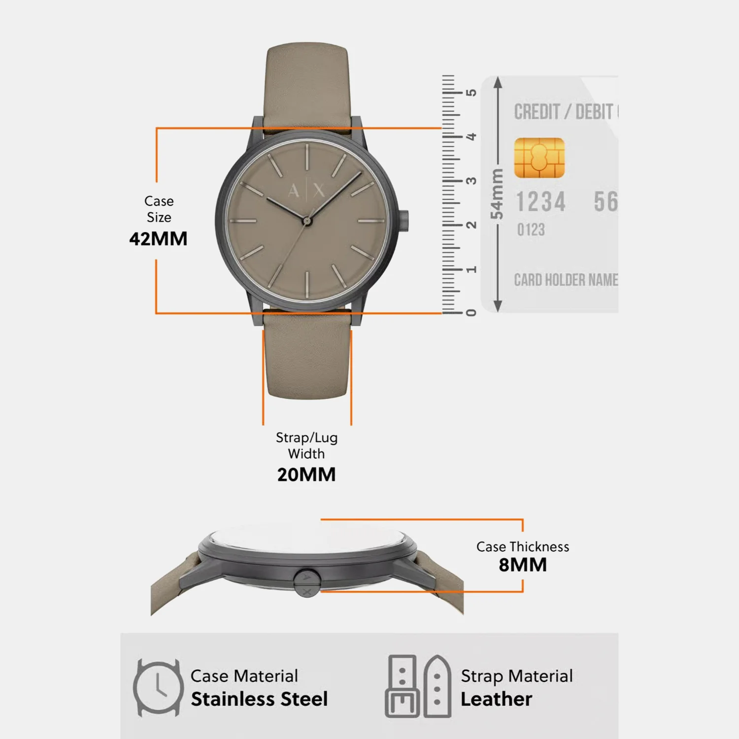 Men Quartz Grey Dial Analog Leather Watch AX2766 - Image 6