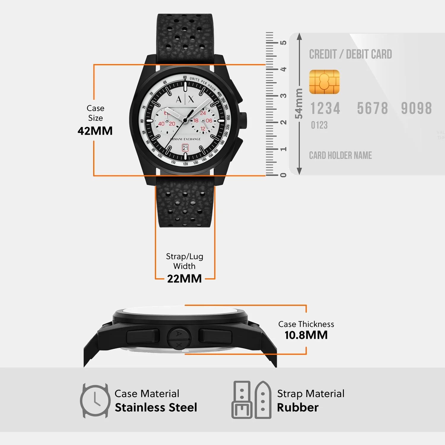 Men Quartz Grey Dial Chronograph Rubber Watch AX2865 - Image 10