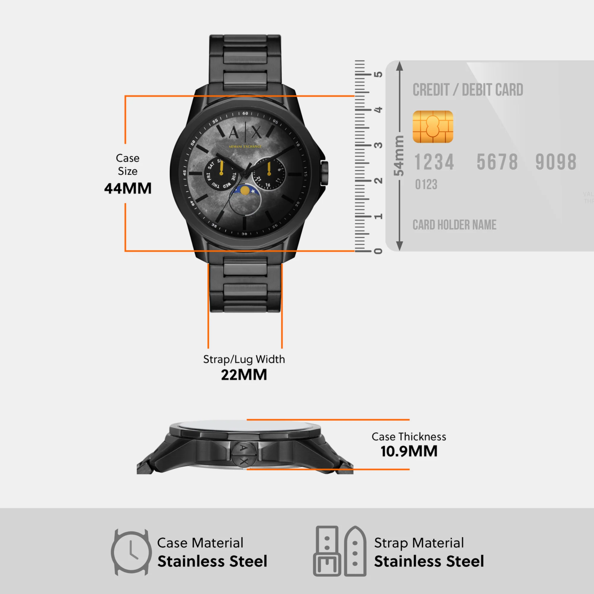 Men Quartz Grey Dial Chronograph Stainless Steel Watch AX1738 - Image 4