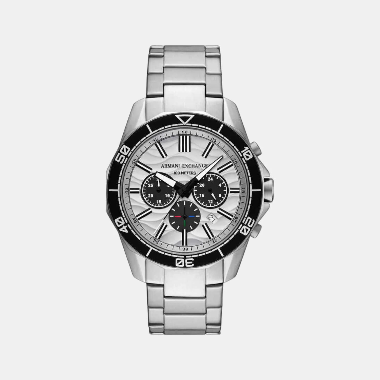 Men Quartz Silver Dial Chronograph Stainless Steel Watch AX1969
