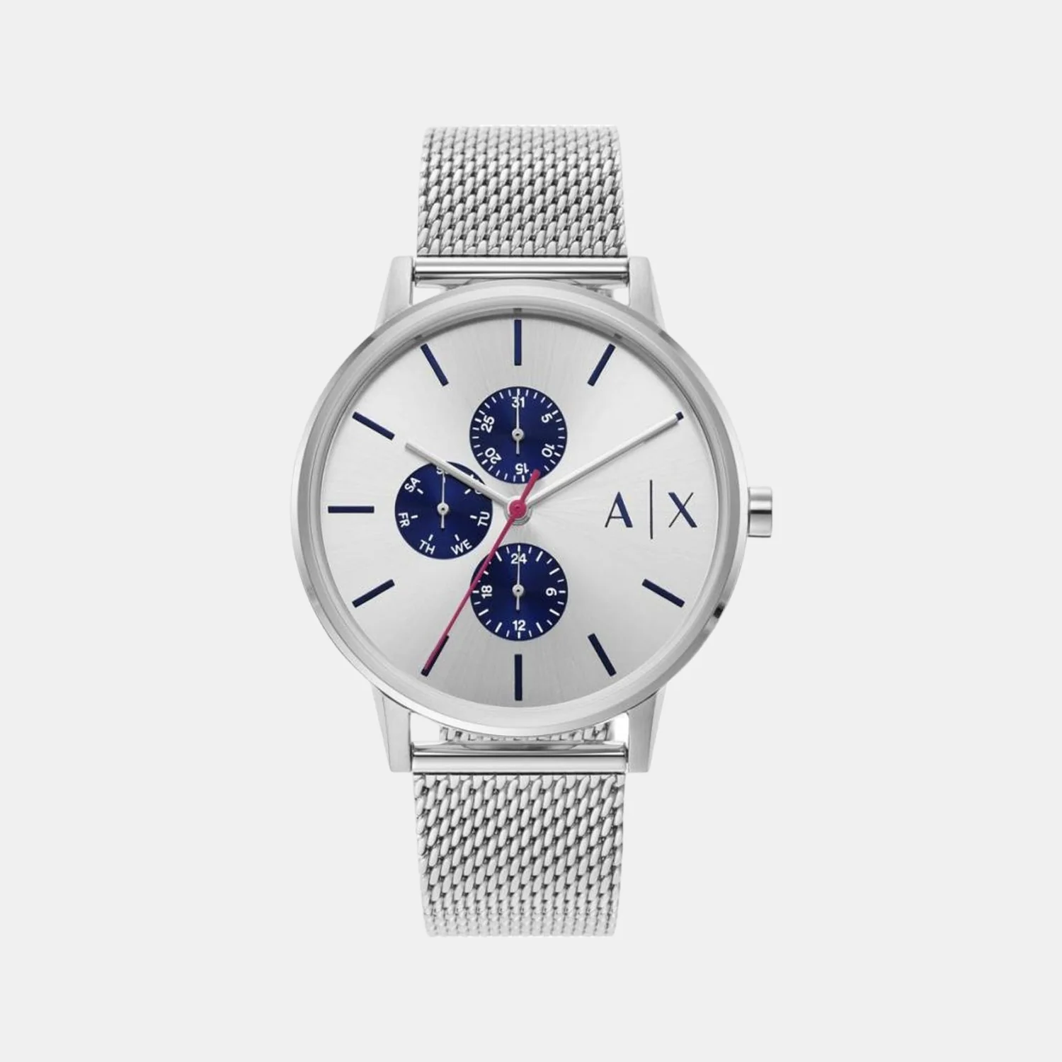 Men Quartz Silver Dial Chronograph Stainless Steel Watch AX2743