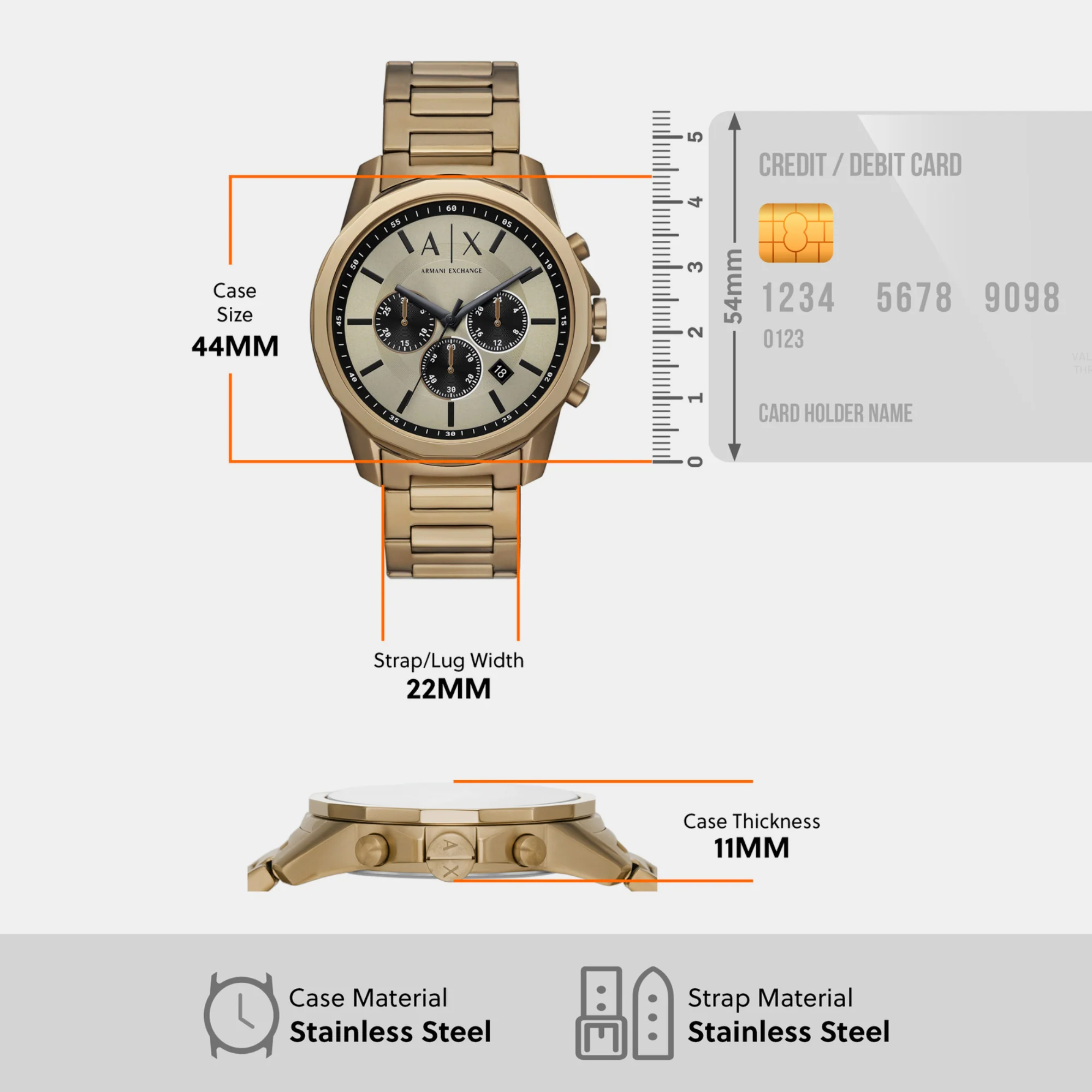 Na Men Quartz Beige Dial Chronograph Stainless Steel Watch AX1739 - Image 4