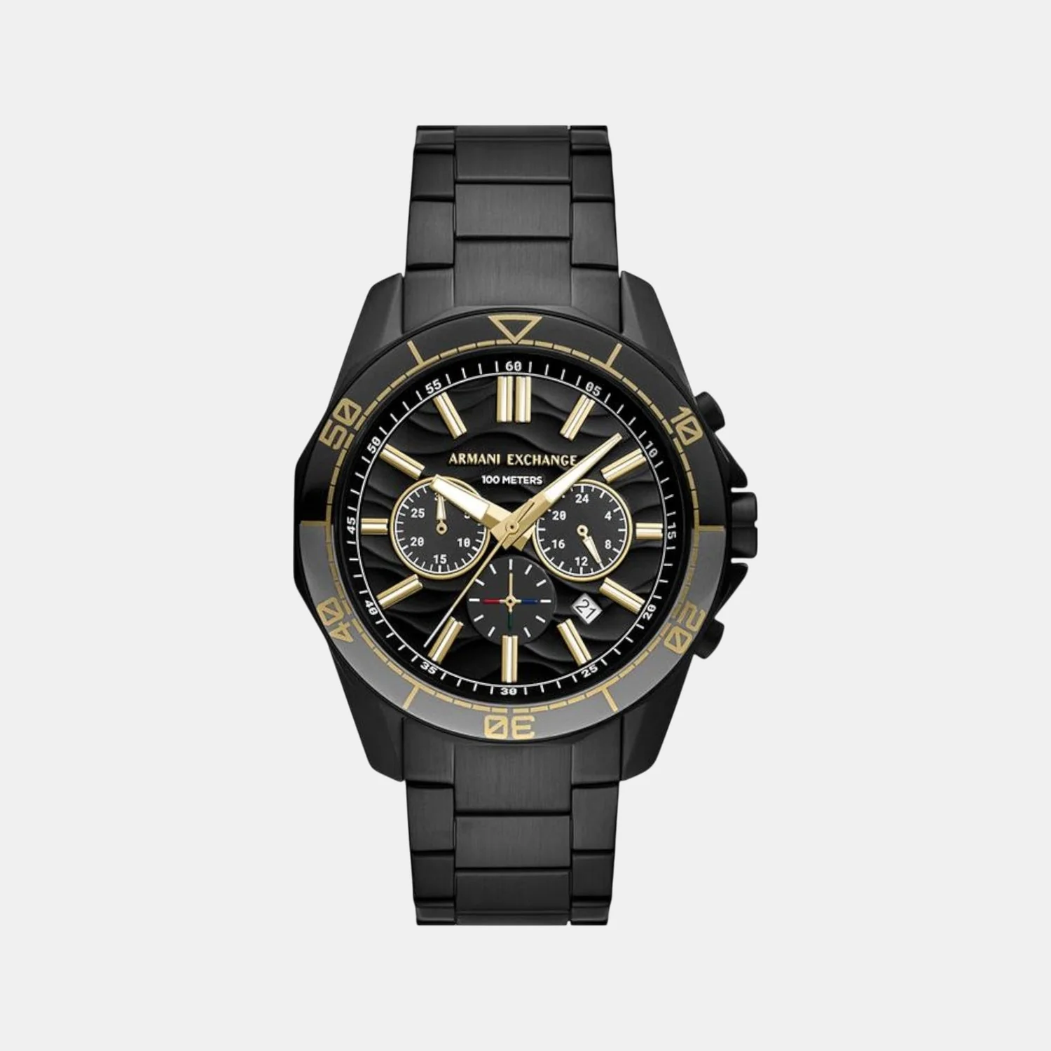 Na Men Quartz Black Dial Chronograph Stainless Steel Watch AX1963