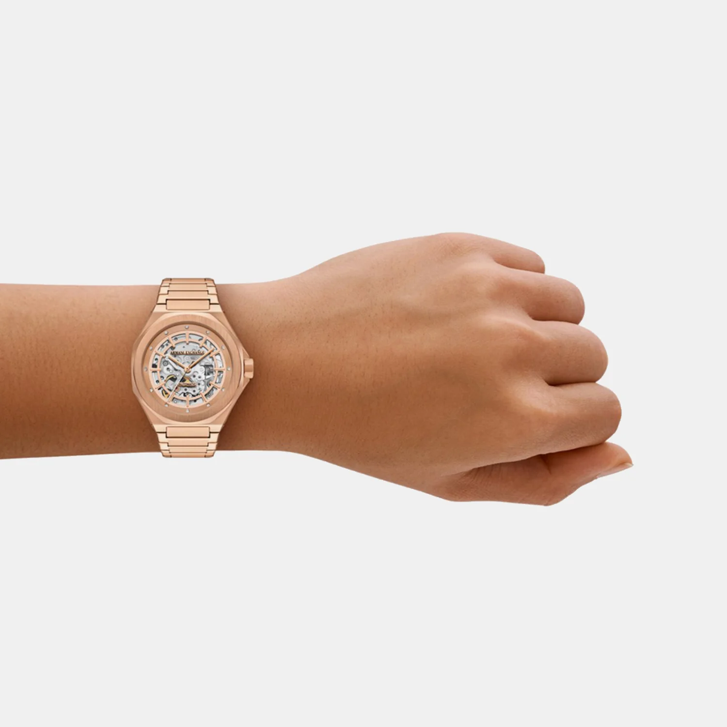 Women Automatic Rose Gold Dial Analog Stainless Steel Watch AX4619 - Image 4
