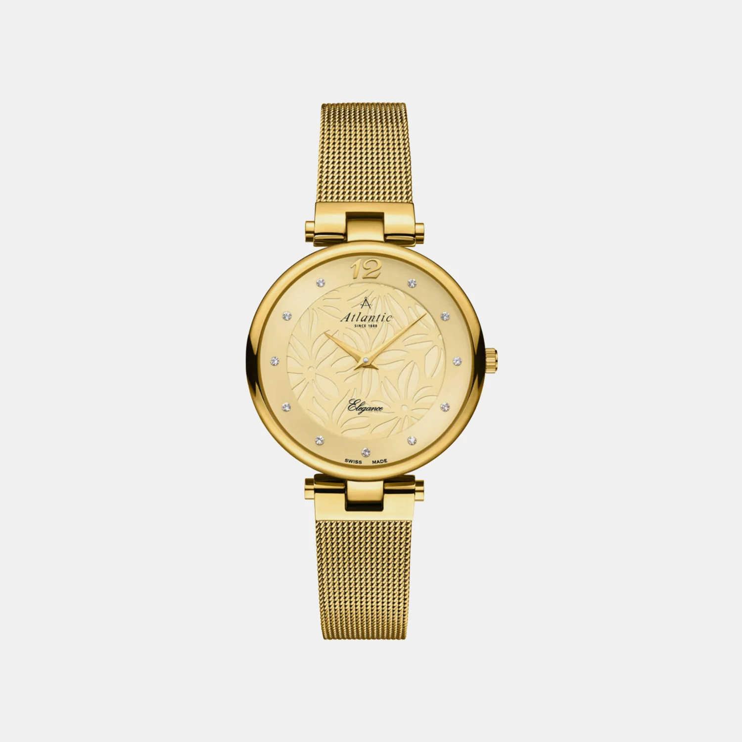 Elegance Floral Women Quartz Champagne Dial Analog Mesh Watch 29037.45.31MB