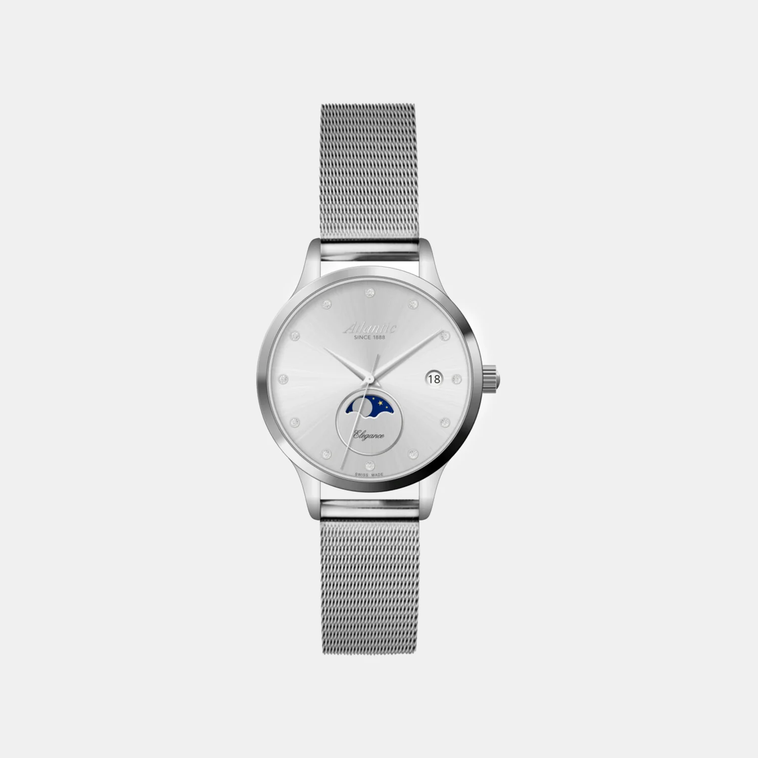 Elegance Moonphase Women Quartz Silver Dial Analog Mesh Watch 29040.41.27MB