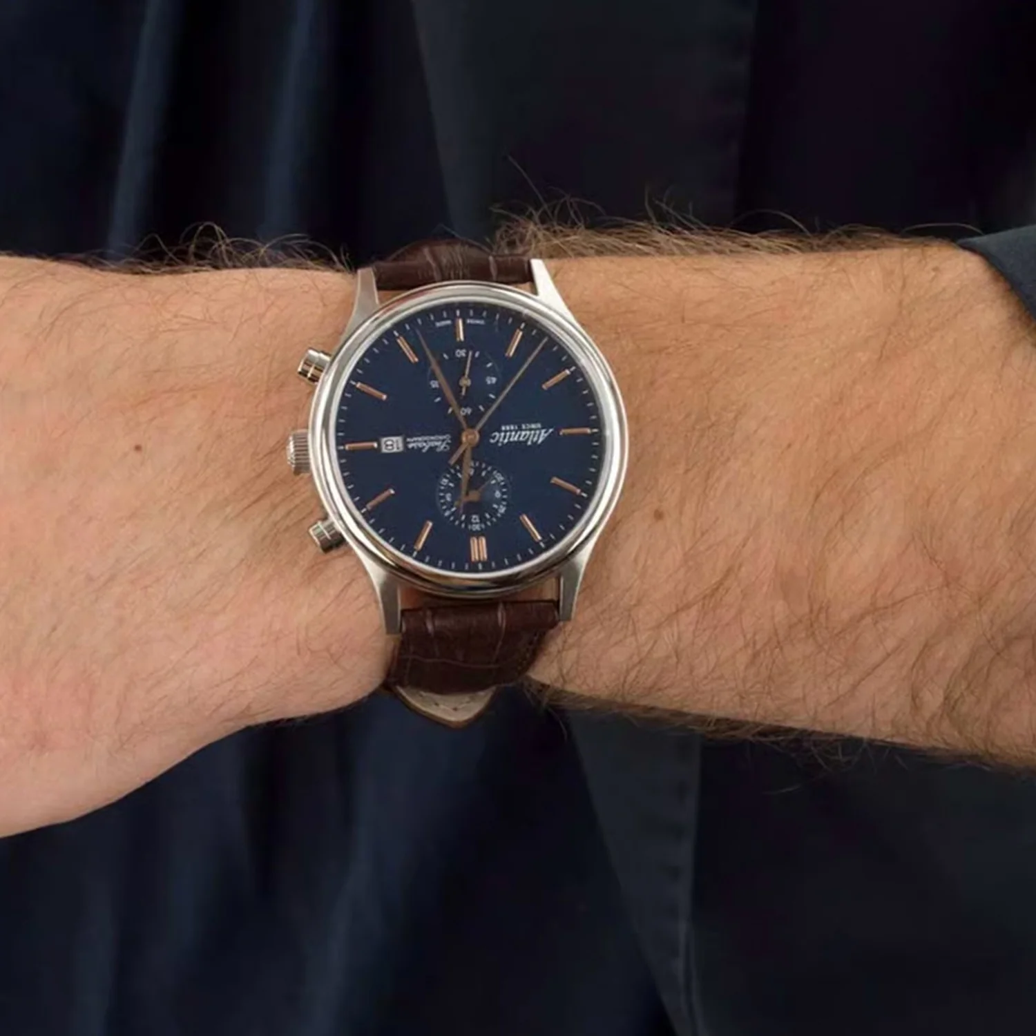 Men Quartz Blue Dial Chronograph Leather Watch 64452.41.51R - Image 4