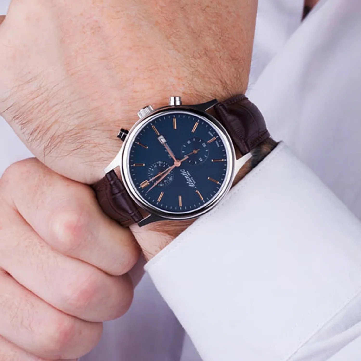 Men Quartz Blue Dial Chronograph Leather Watch 64452.41.51R - Image 5
