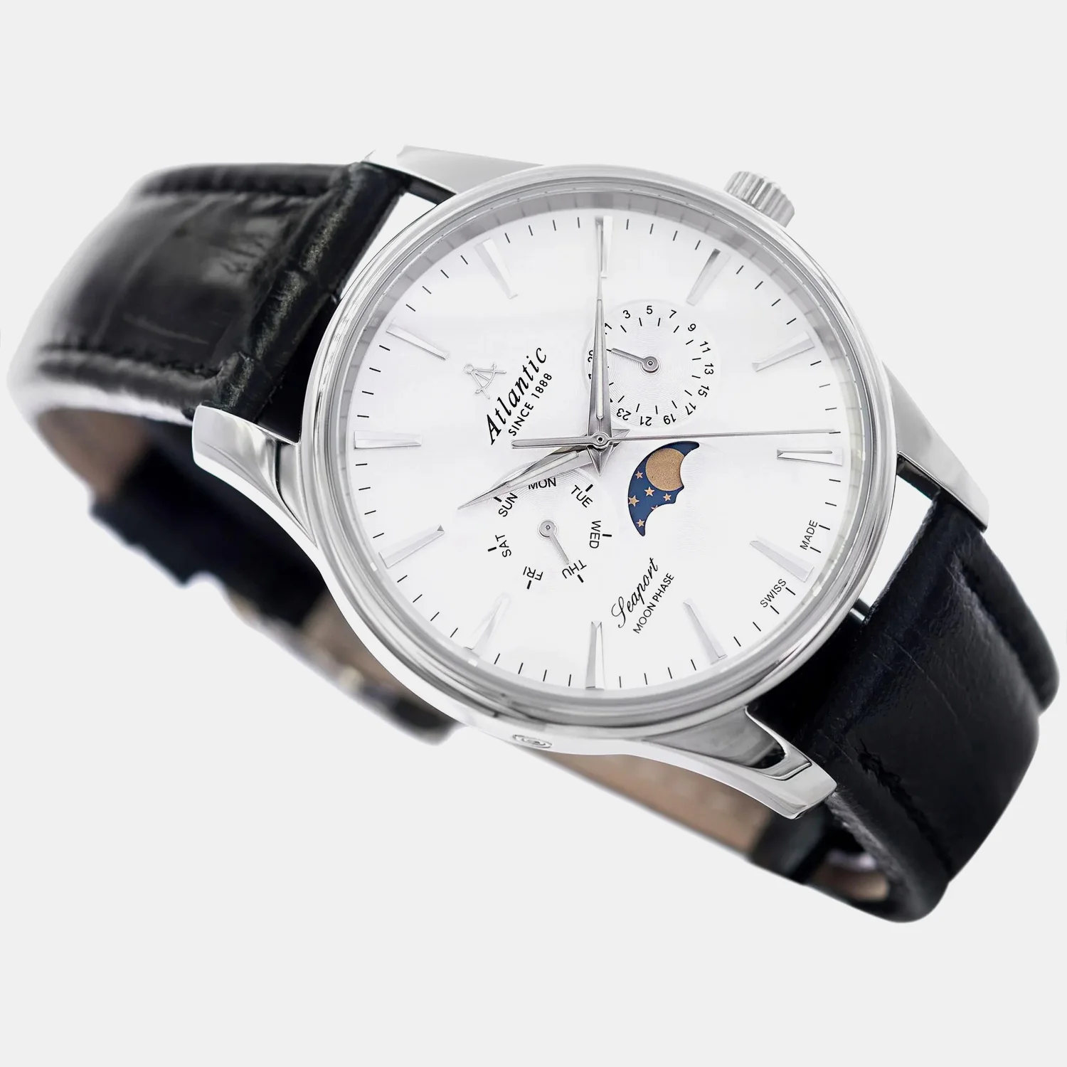 Seaport Moonphase Men Quartz Silver Dial Multi-Function Leather Watch 56550.41.21 - Image 2