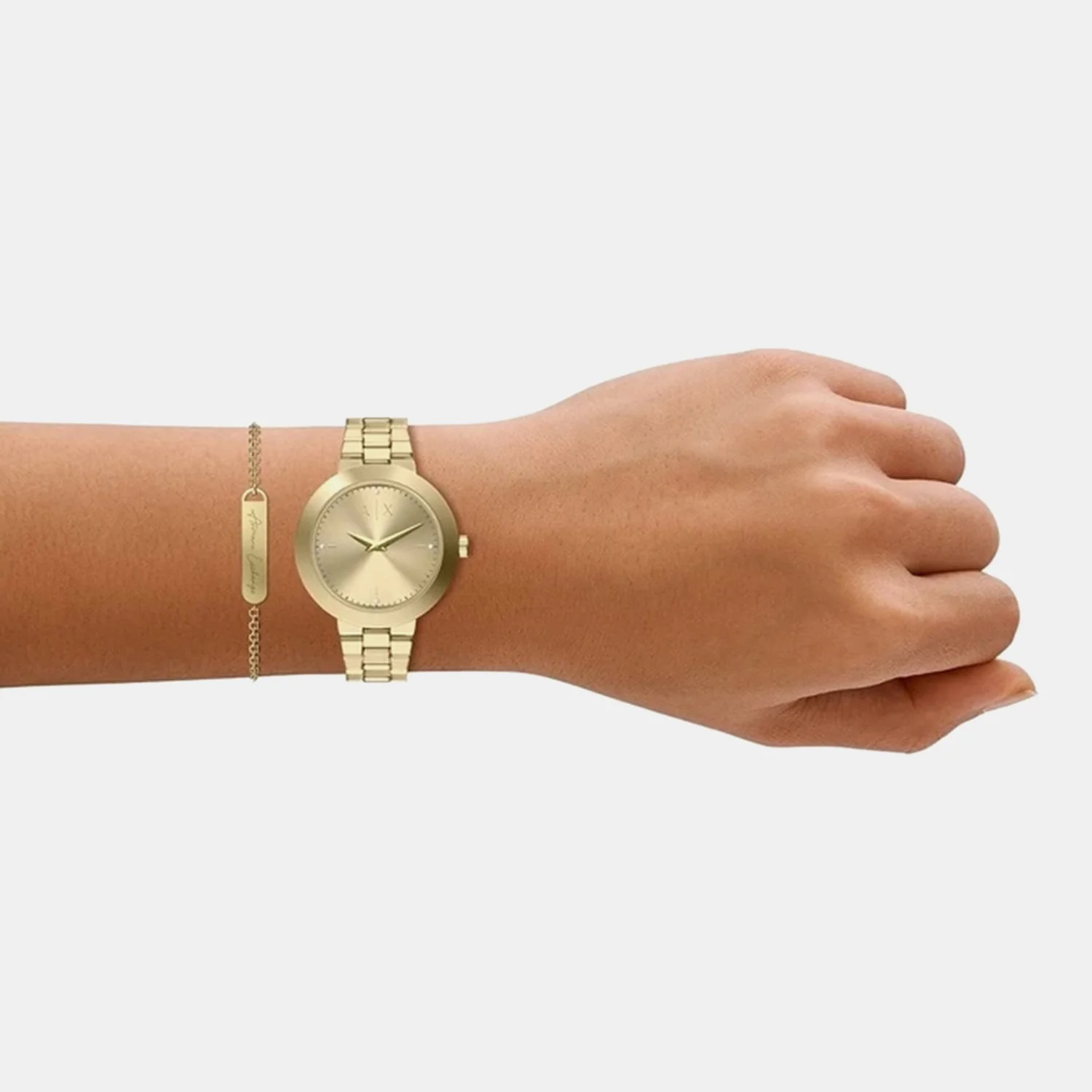 Women Quartz Gold Dial Analog Stainless Steel Watch AX7177SET - Image 4