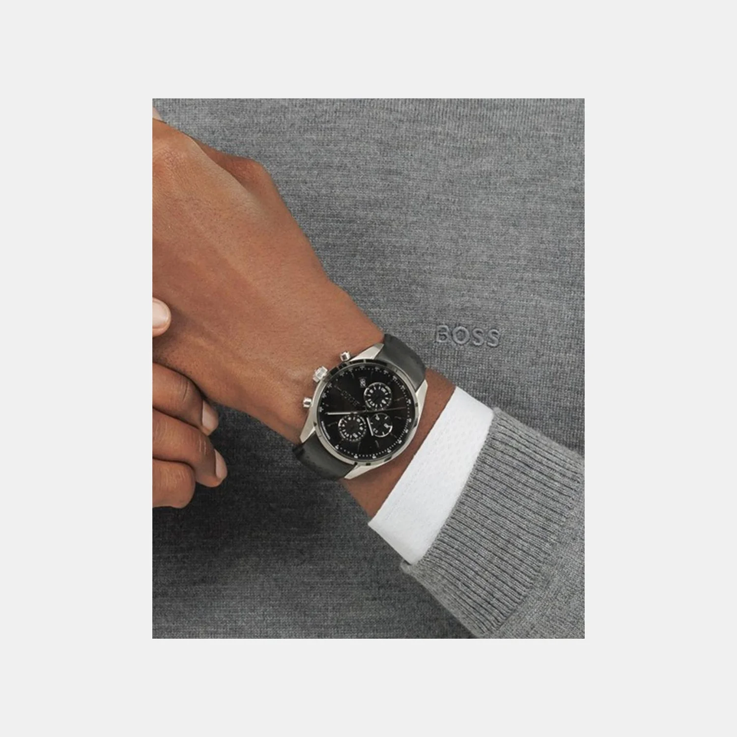 Grand Prix 44 Men Quartz Black Dial Chronograph Leather Watch 1514224 - Image 5