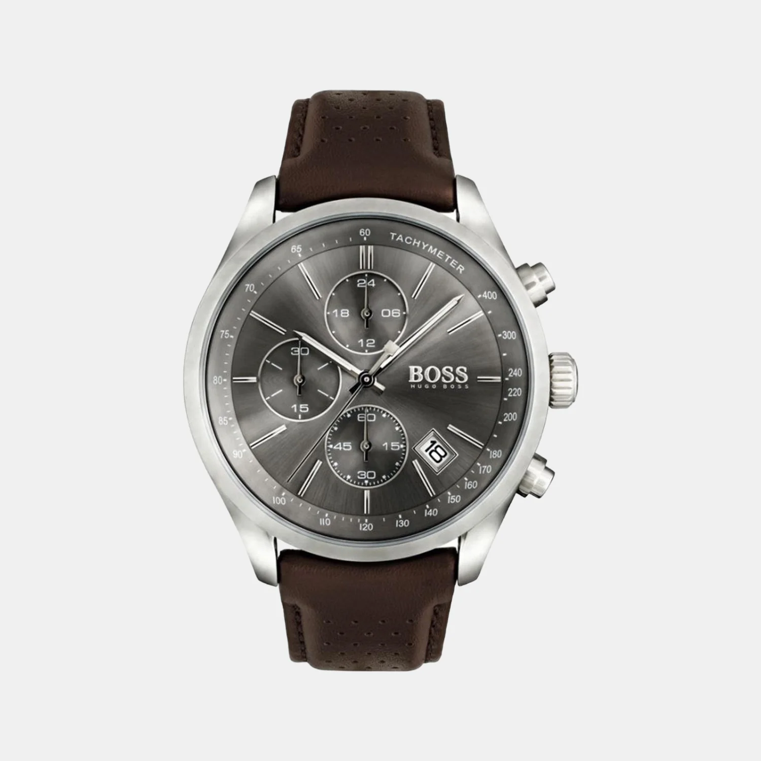 Grand Prix Men Quartz Grey Dial Chronograph Leather Watch 1513476