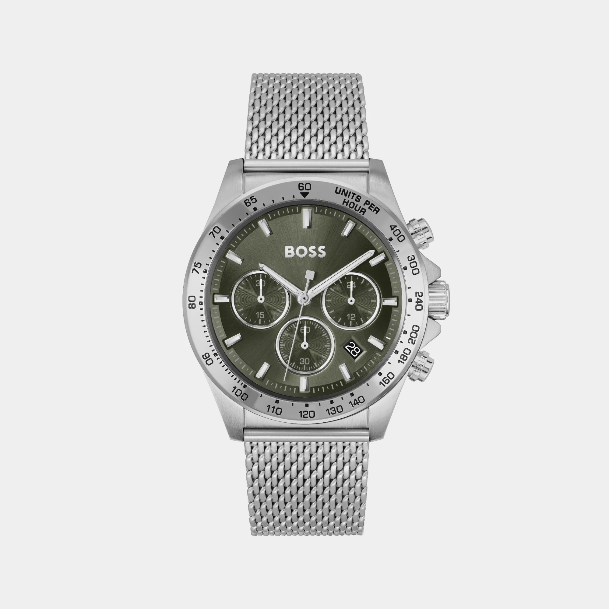 Hero Men Quartz Green Dial Chronograph Mesh Watch 1514020 - Image 2