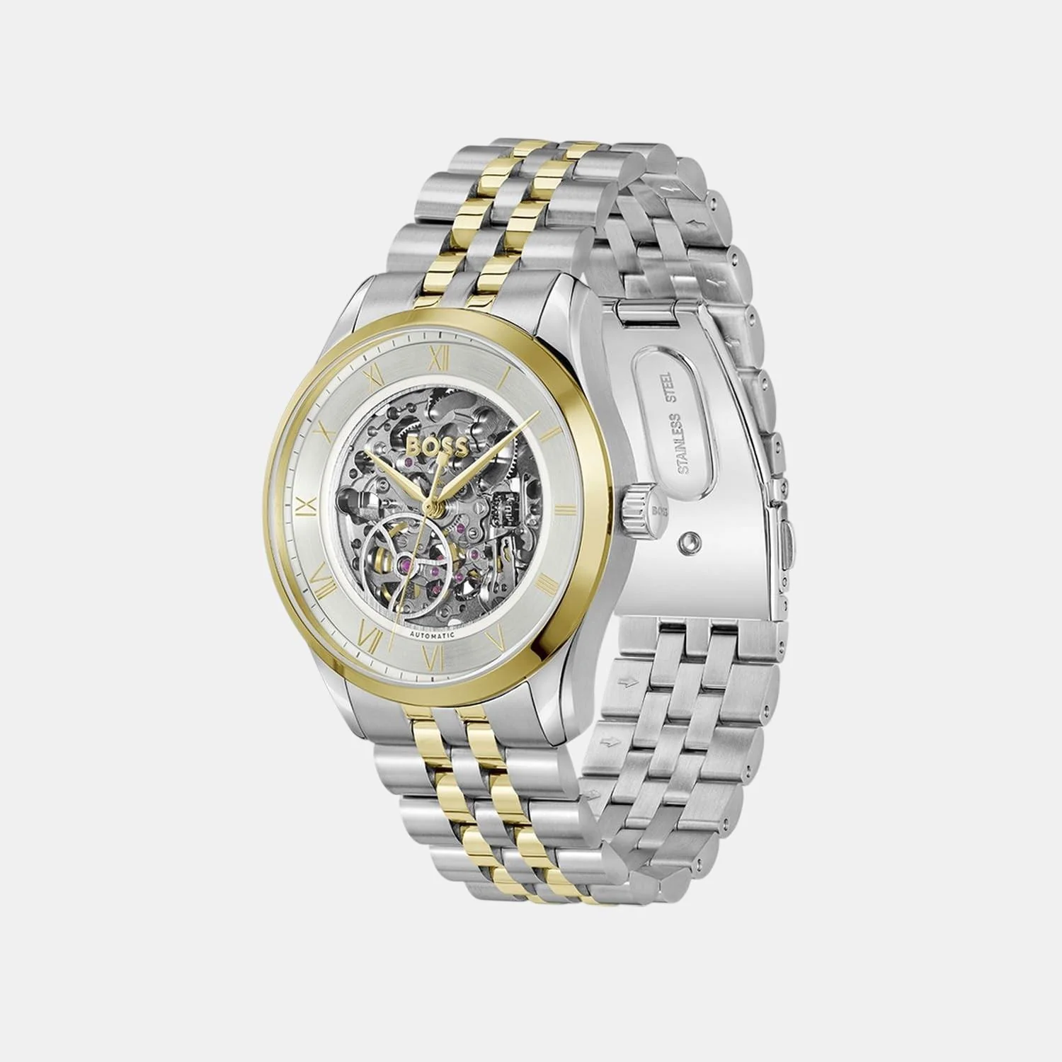 Principle Skeleton Men Automatic Silver & White Dial Analog Stainless Steel Watch 1514237 - Image 3