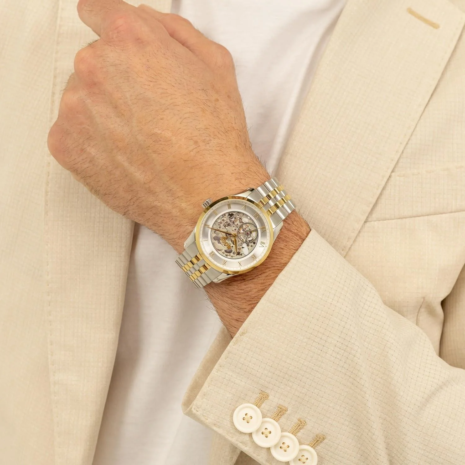 Principle Skeleton Men Automatic Silver & White Dial Analog Stainless Steel Watch 1514237 - Image 7