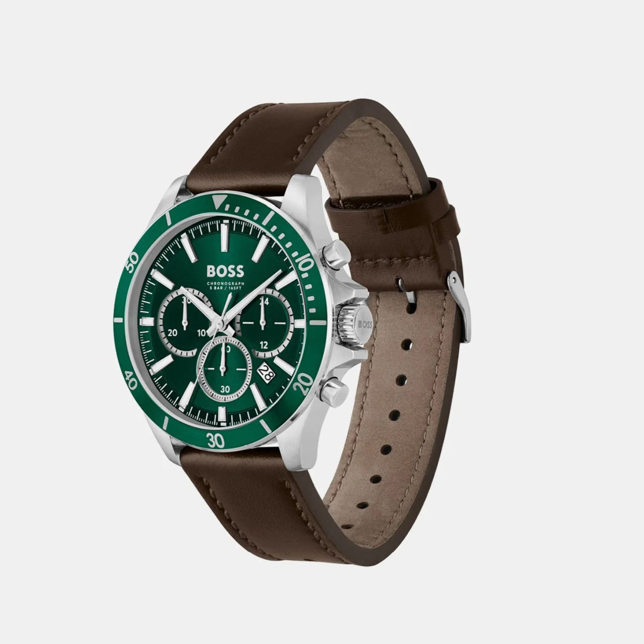 Troper Men Quartz Green Dial Chronograph Leather Watch 1514098 - Image 2
