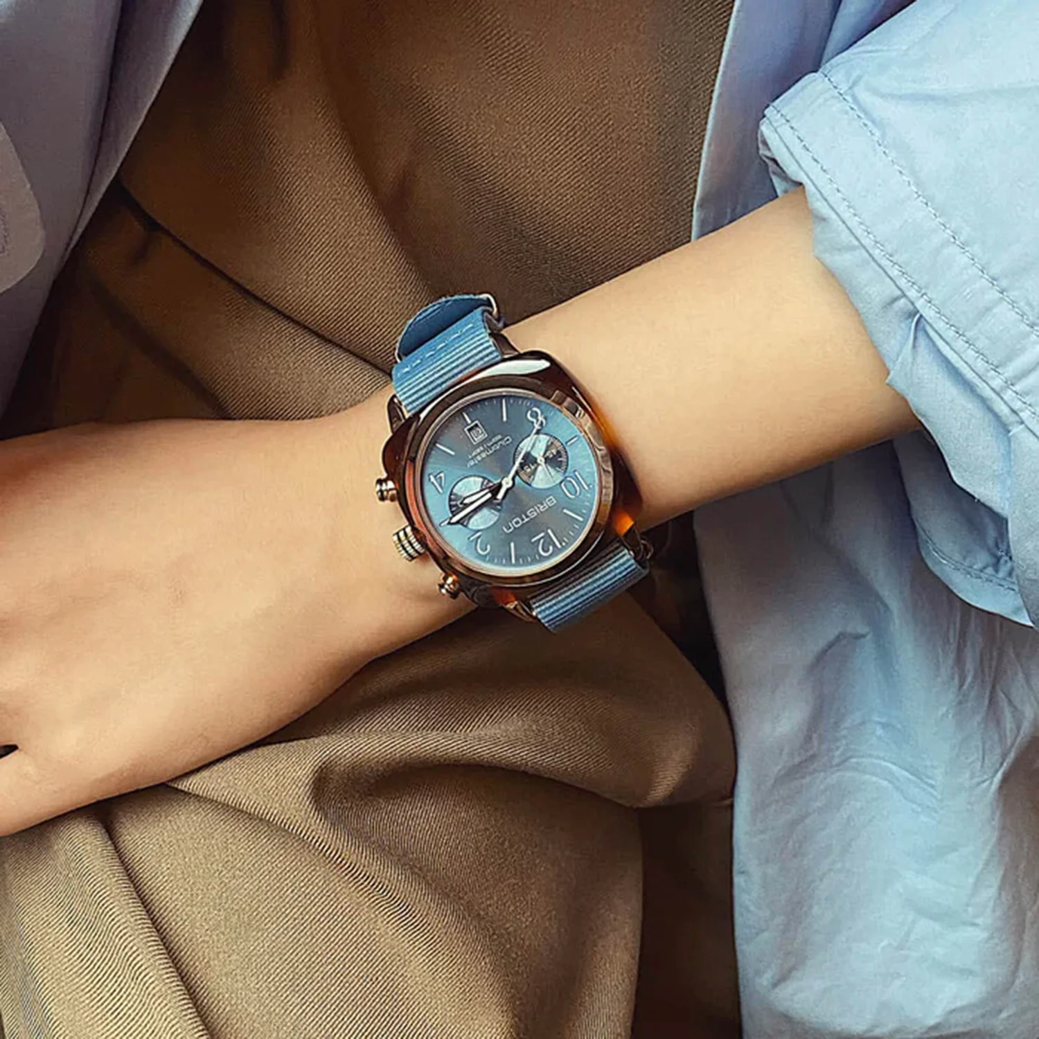 Clubmaster Classic Unisex Quartz Ice Blue Dial Chronograph NATO Watch 19140.SA.T.25.NIB - Image 4