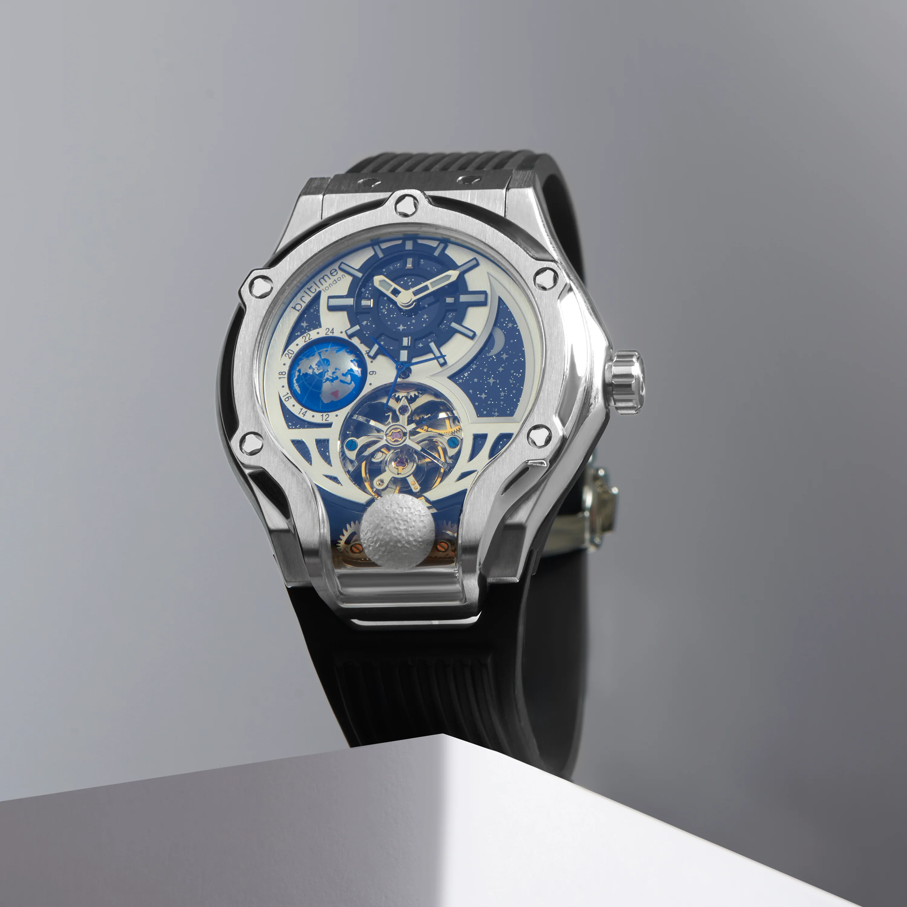 Asteroid Men Automatic Silver Dial Multi-Function Silicone Watch 777-P10306 - Image 3