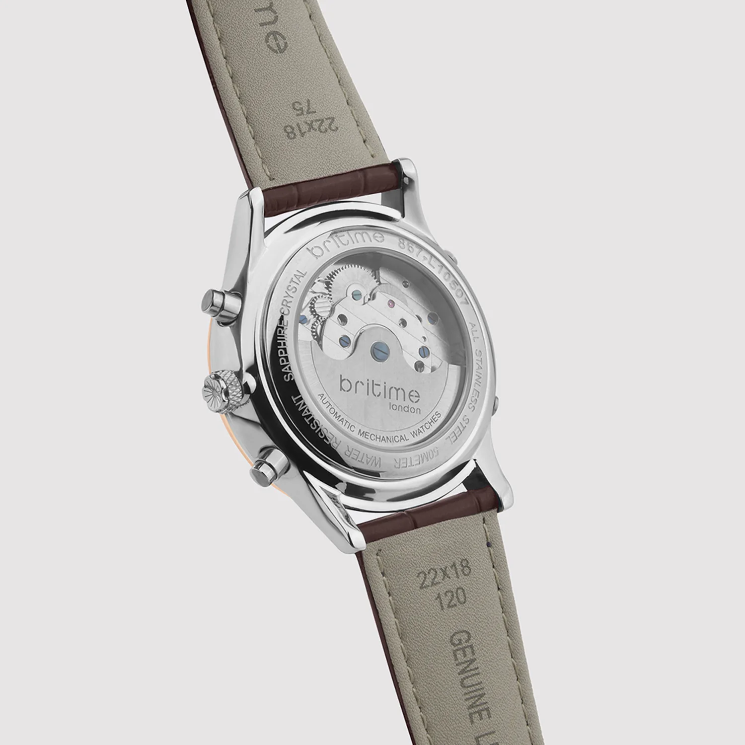 Celestial Men Automatic Silver Dial Chronograph Leather Watch 867-L30308 - Image 4