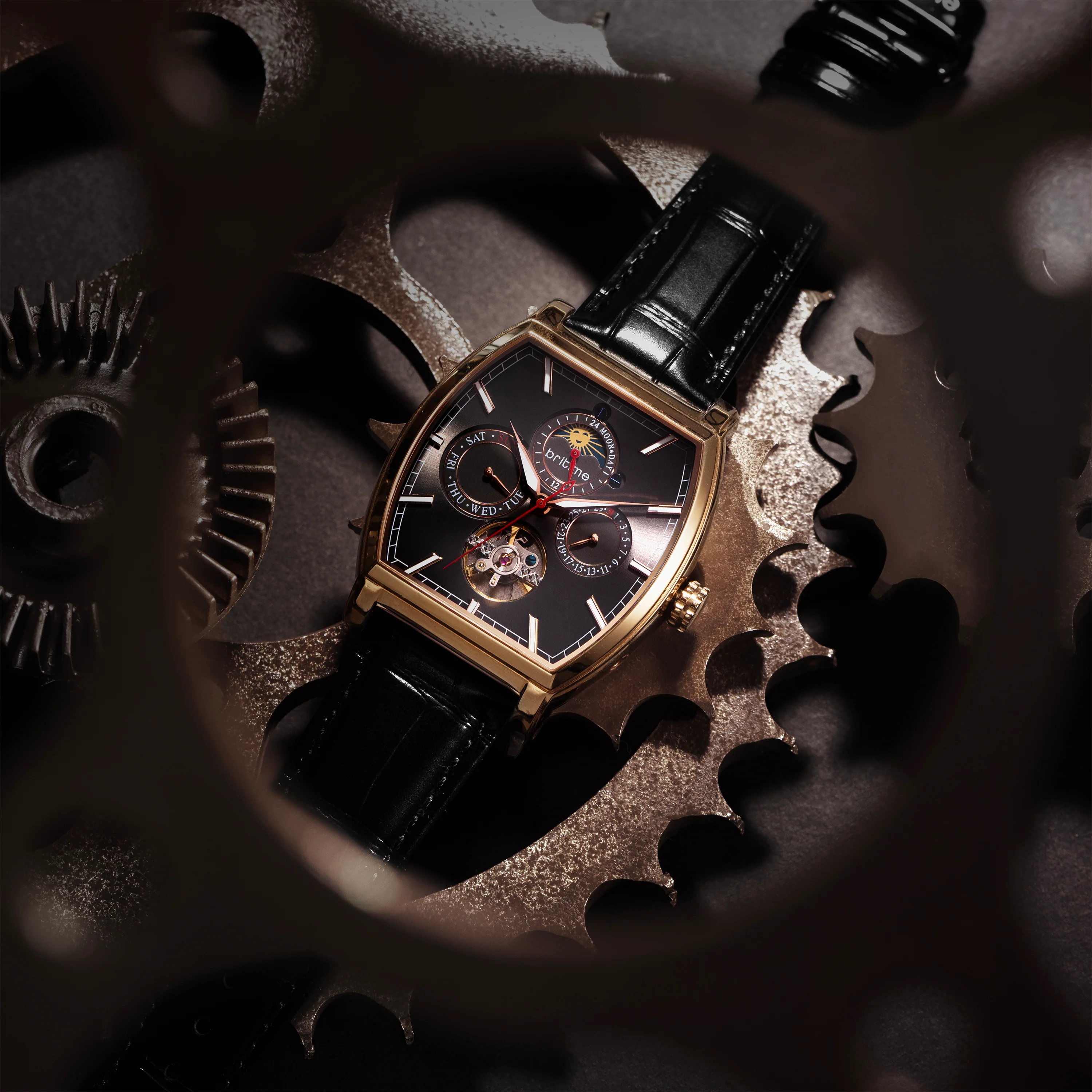 Galaxy Men Automatic Black Dial Multi-Function Leather Watch 985-L30406 - Image 3
