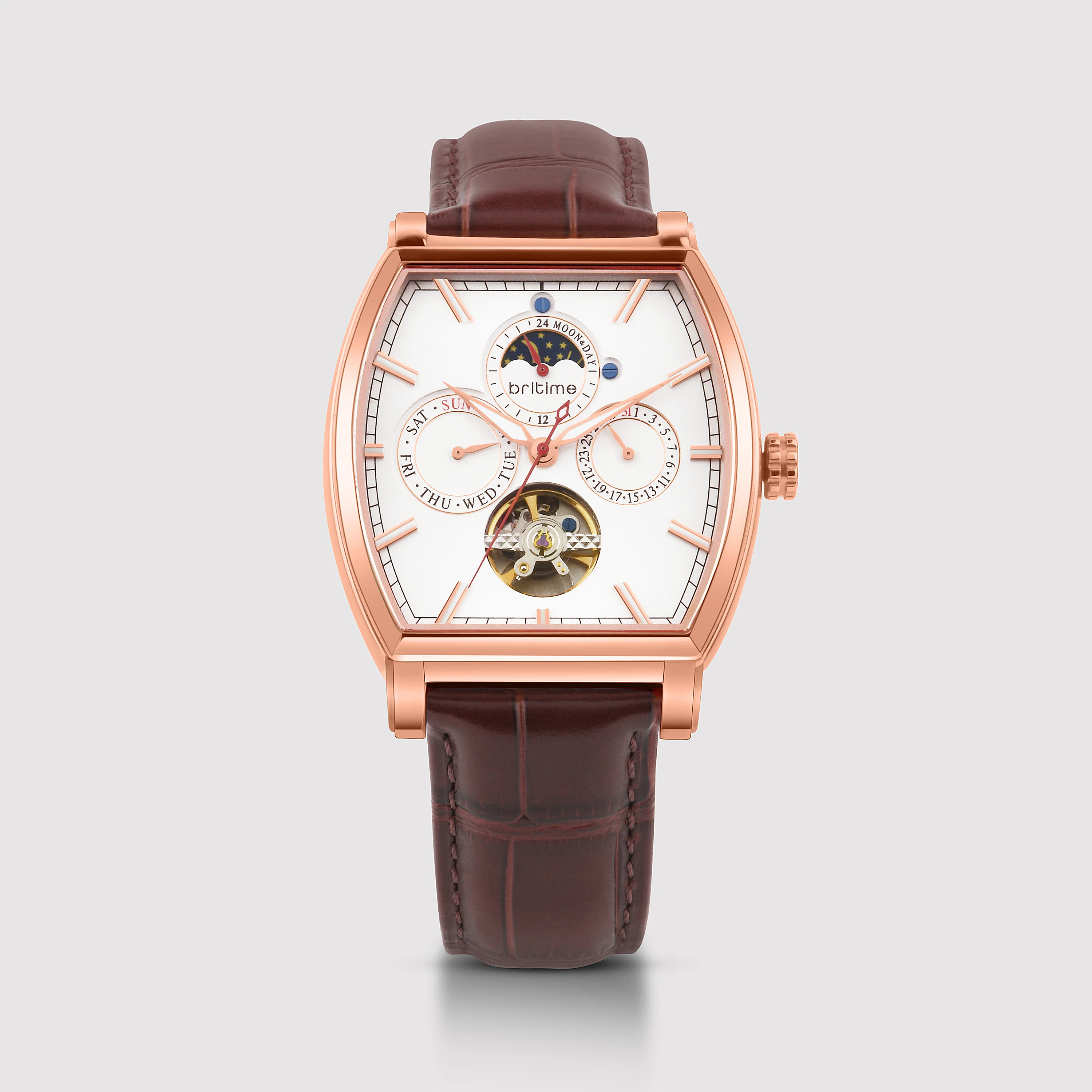 Galaxy Men Automatic Silver Dial Multi-Function Leather Watch 985-L30308 - Image 2
