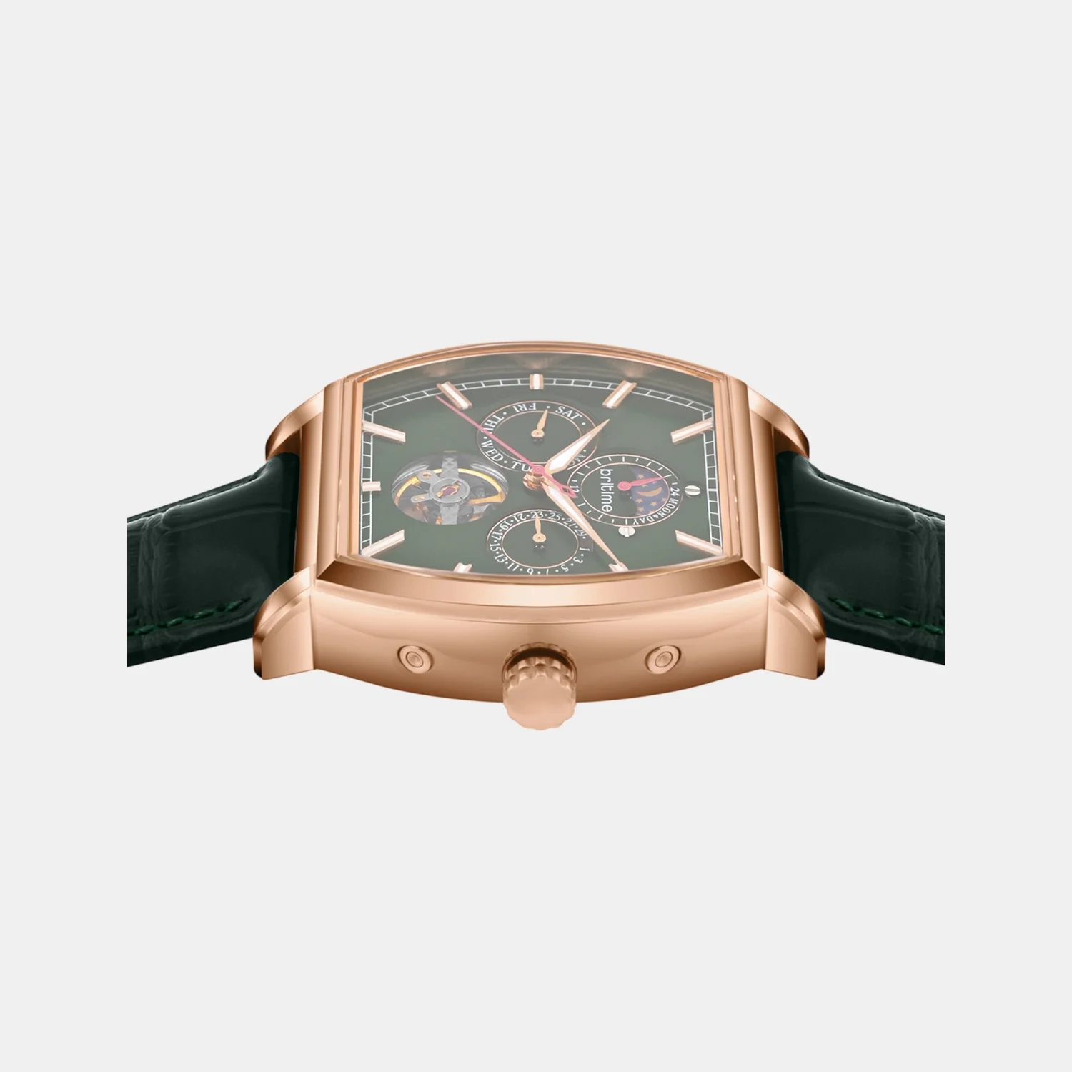 Men Automatic Green Dial Analog Leather Watch 985-L31412 - Image 7