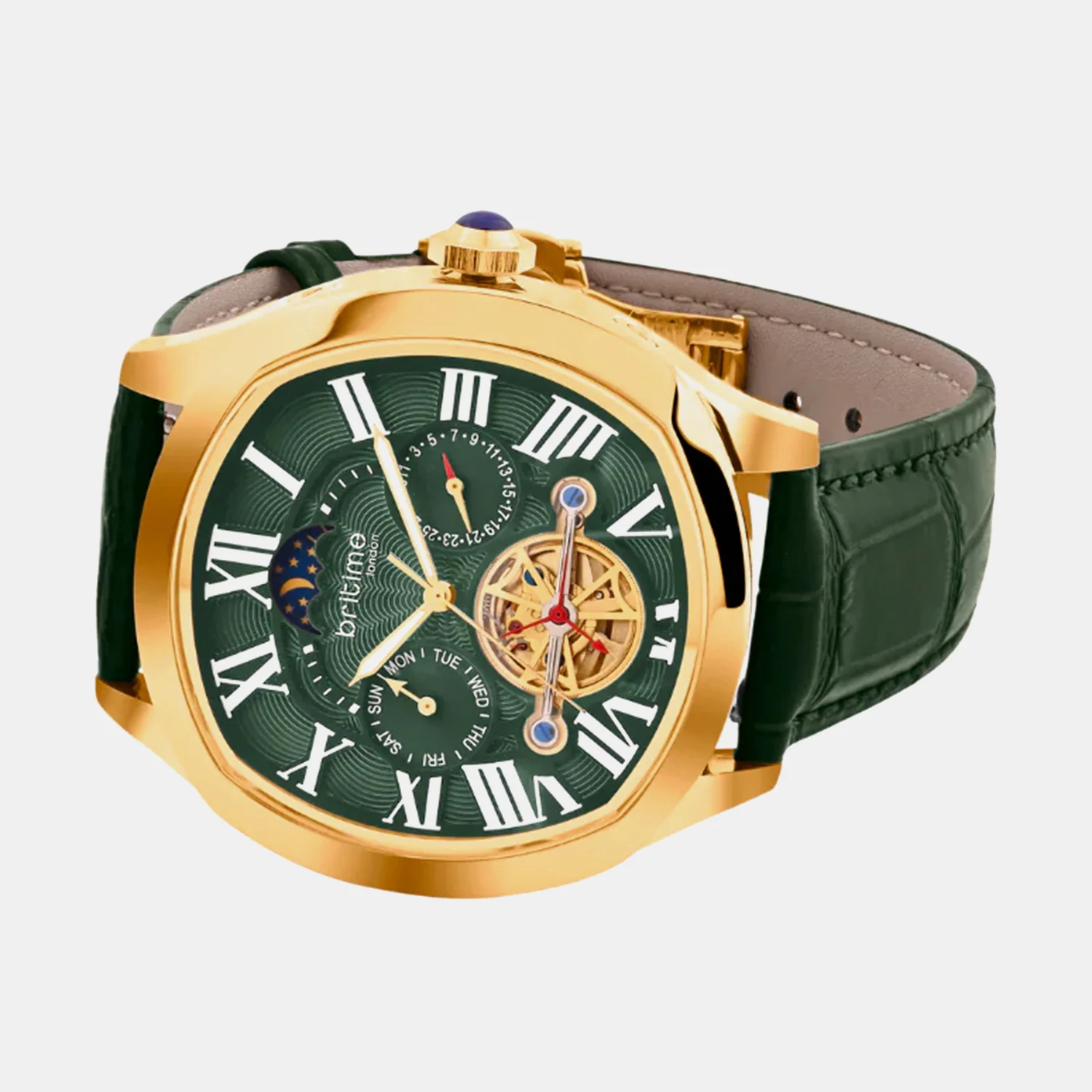 Men Automatic Green Dial Multi-Function Leather Watch 1641-L31412 - Image 3