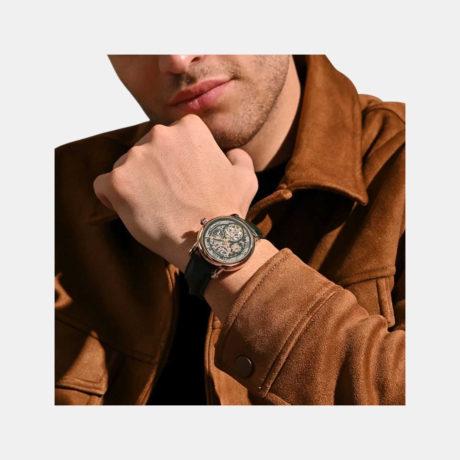 Men Automatic Green Dial Multi-Function Leather Watch 786-L31412 - Image 4