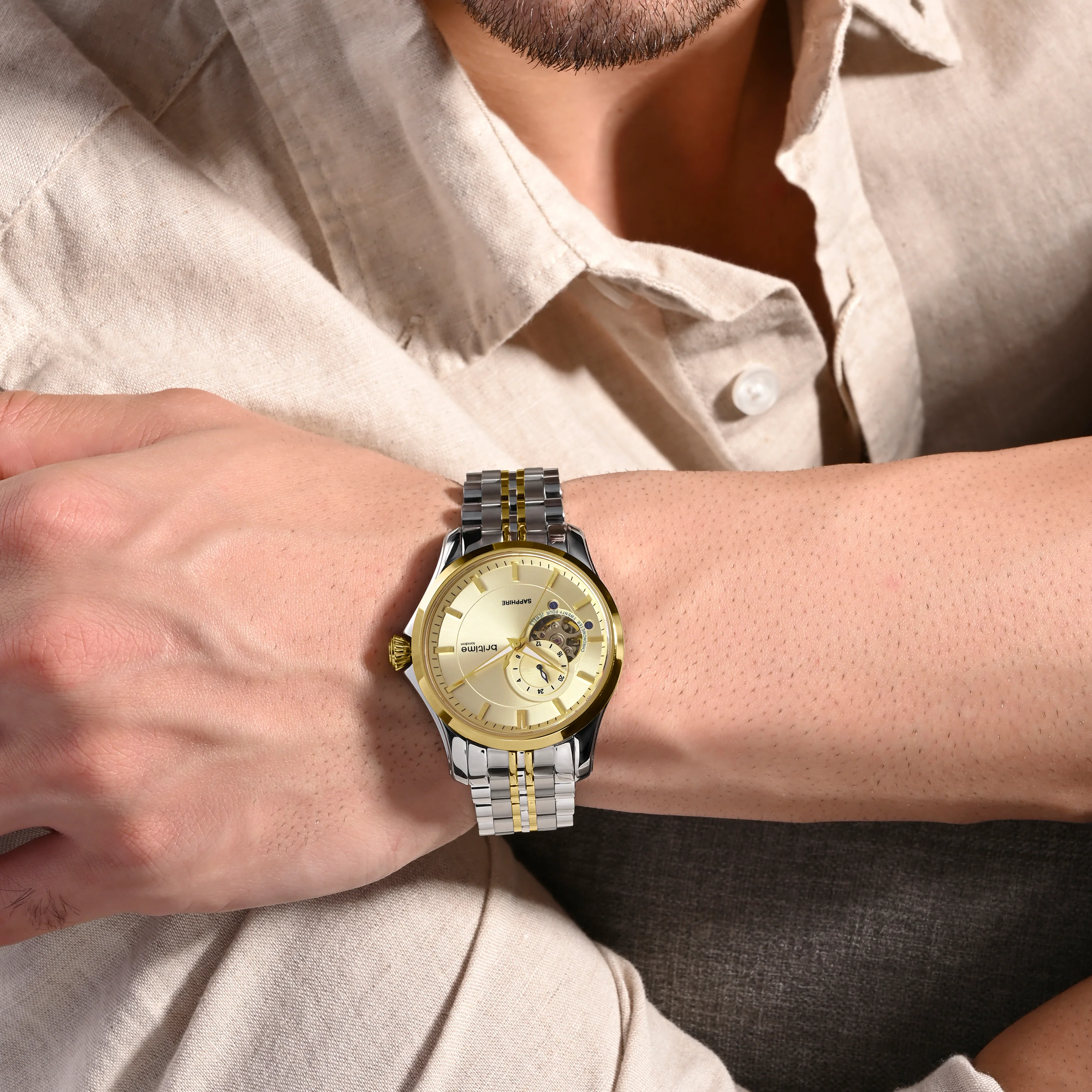 Men Automatic Gold Dial Multi-Function Metal Watch 166-M20904 - Image 6