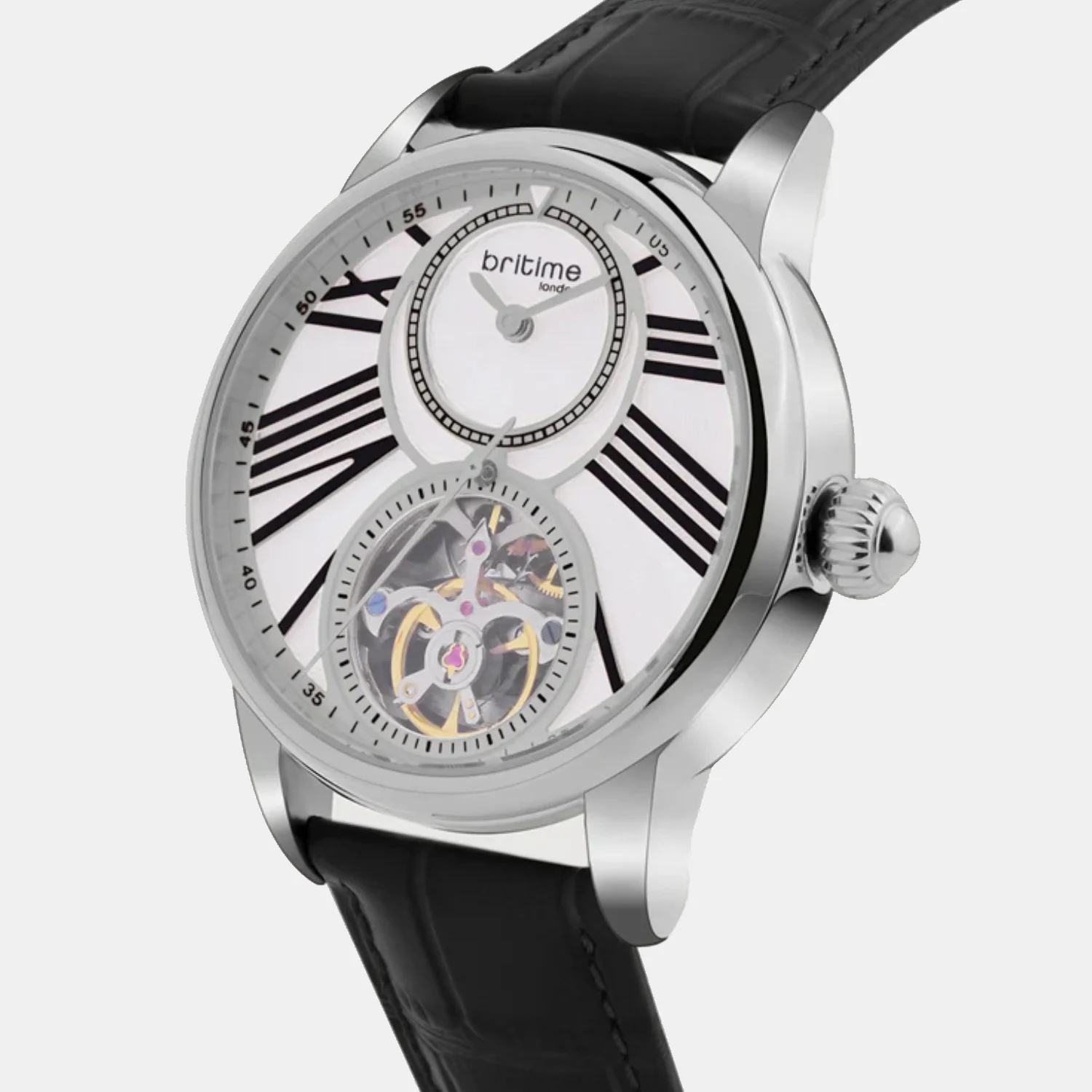 Men Automatic Silver Dial Analog Leather Watch 675-L10306 - Image 3