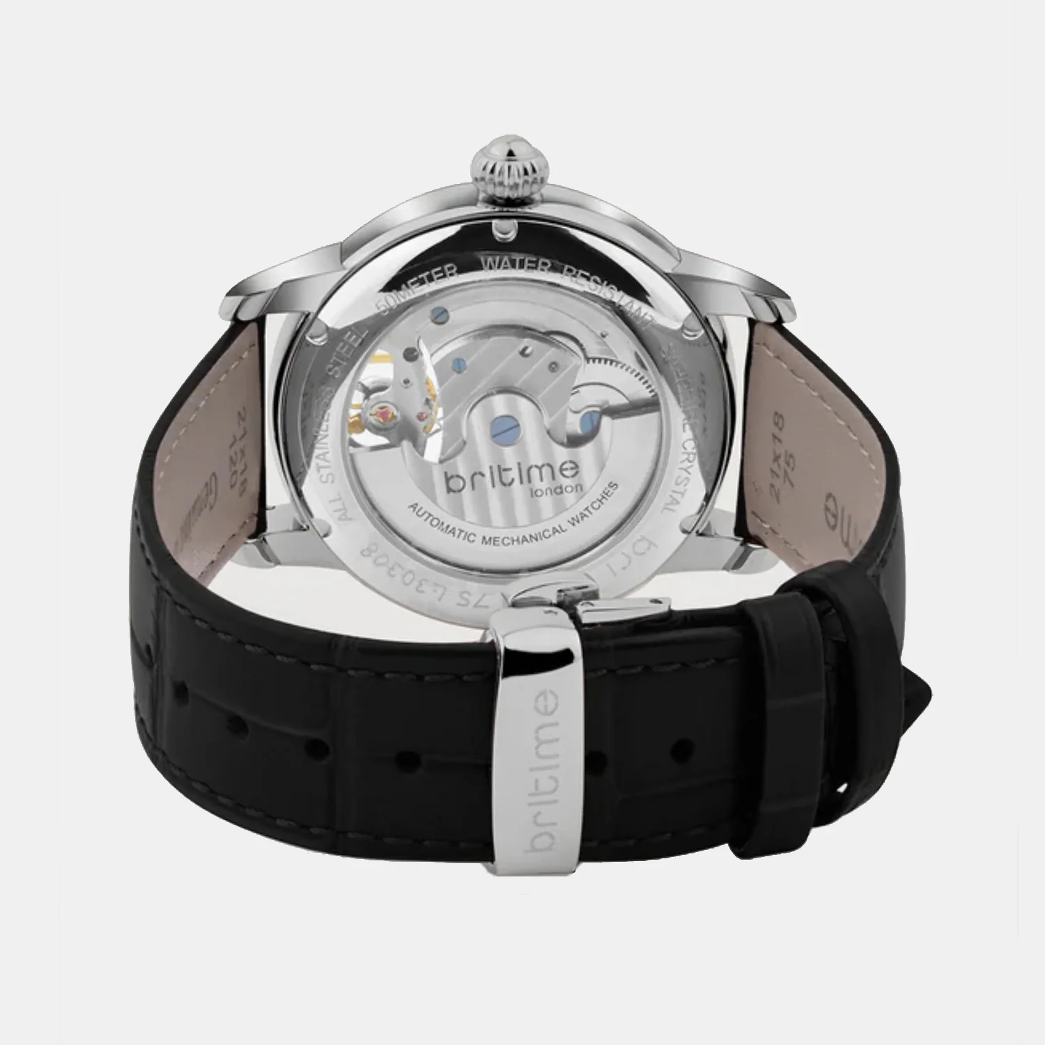 Men Automatic Silver Dial Analog Leather Watch 675-L10306 - Image 5