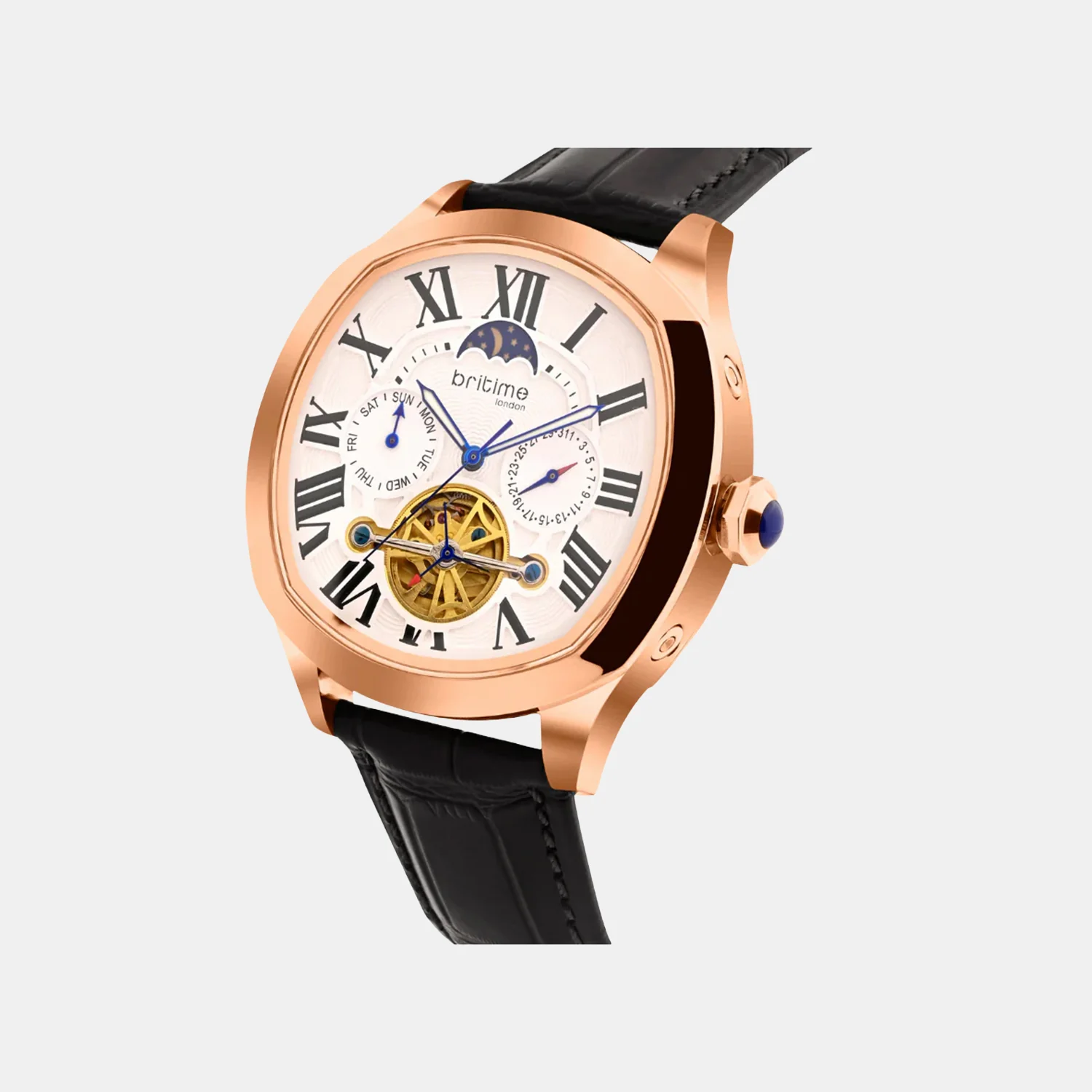 Men Automatic Silver Dial Multi-Function Leather Watch 1641-L30306 - Image 3