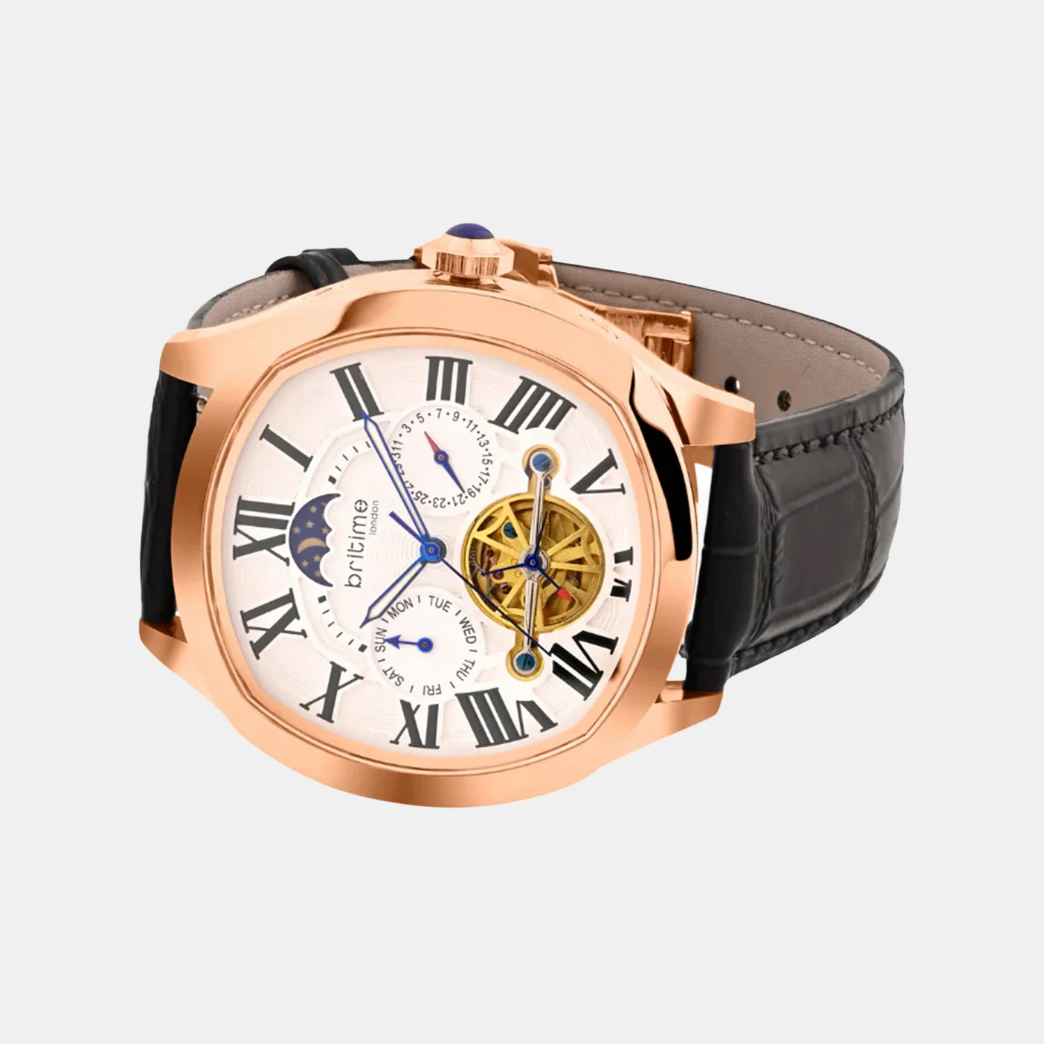 Men Automatic Silver Dial Multi-Function Leather Watch 1641-L30306 - Image 4